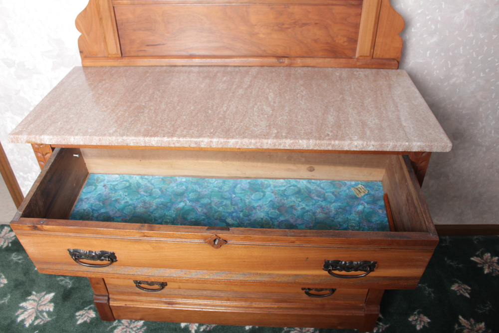 Antique Marble Topped Eastlake Style Dresser with Mirror