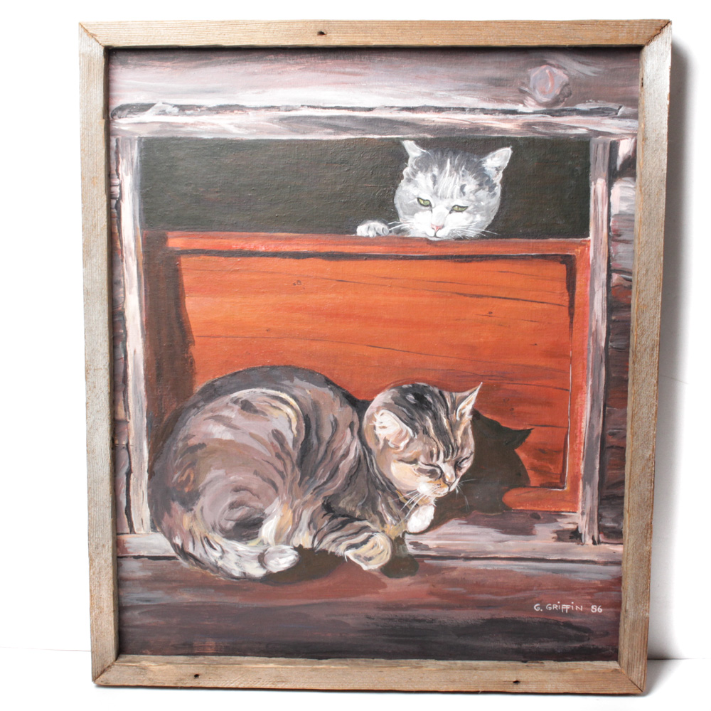 G. Griffin Acrylic Painting of Barn Cats
