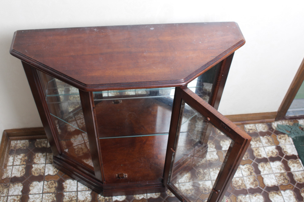 Vintage Display Shelf, Cabinet, and Shoe Shine Box