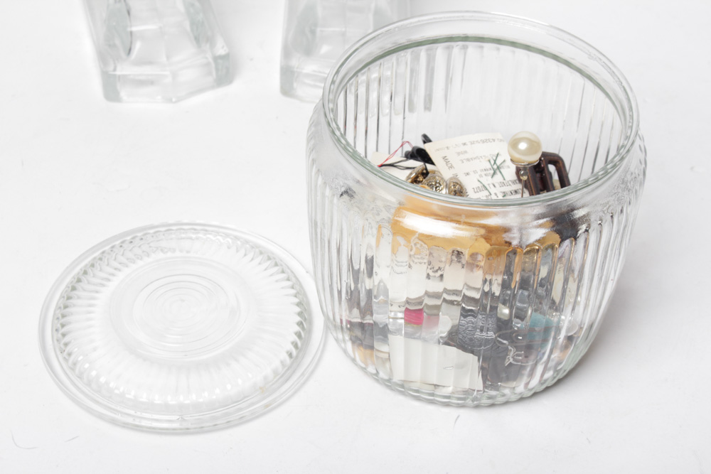 Decorative Glass With Magnifiers, Opera Glasses and Buttons