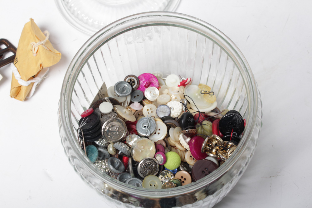 Decorative Glass With Magnifiers, Opera Glasses and Buttons