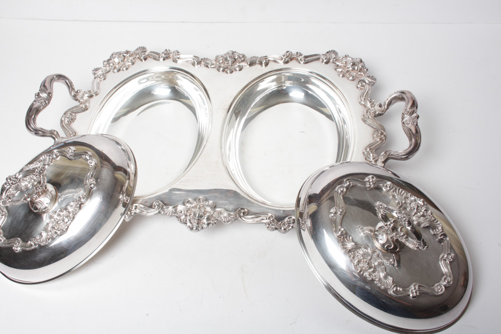 Sheridan Vintage Silver Over Copper Double Covered Vegetable Dish