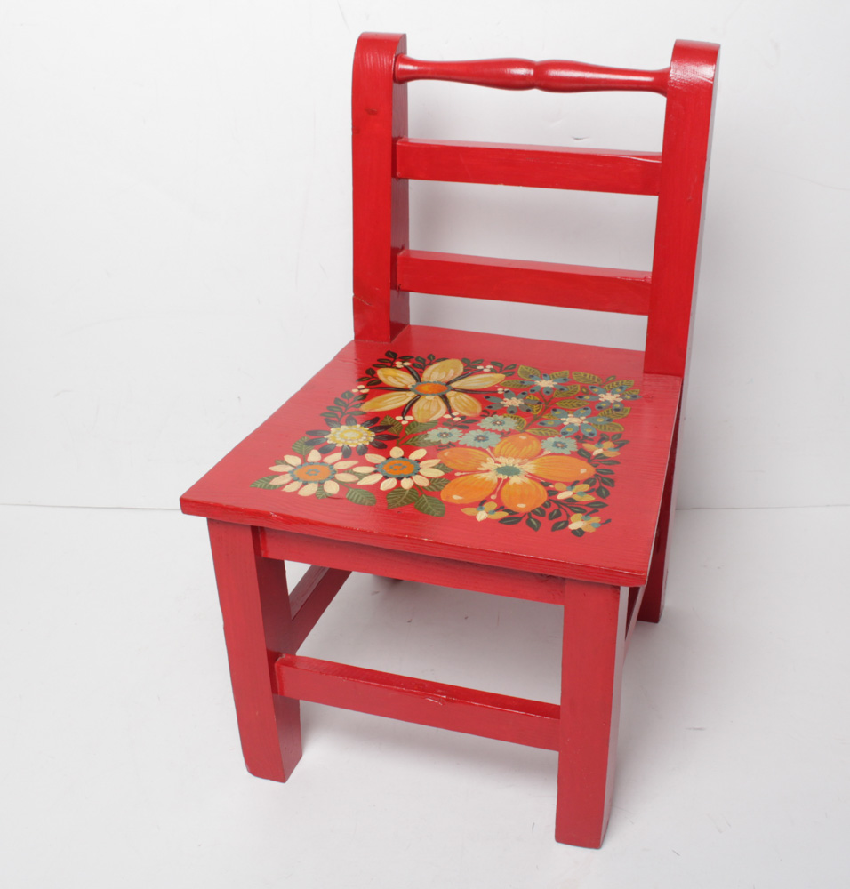 Children's Chair With Music Box and Vintage Marbles