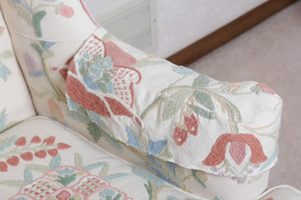 Vintage Woodmark Original Crewel Embroidered Wingback Chair