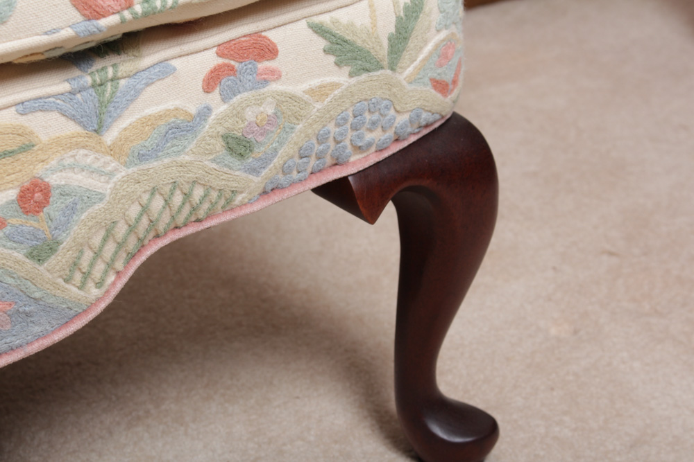 Vintage Woodmark Original Crewel Embroidered Wingback Chair