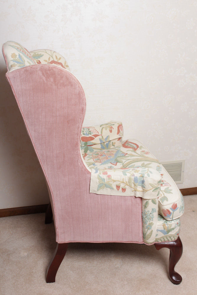 Vintage Woodmark Original Crewel Embroidered Wingback Chair