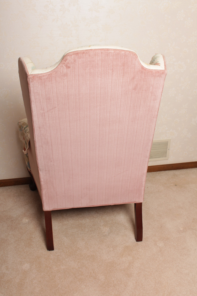 Vintage Woodmark Original Crewel Embroidered Wingback Chair