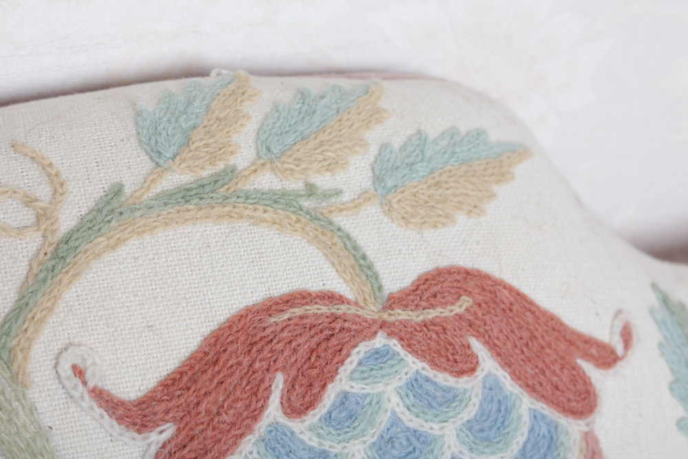 Vintage Woodmark Original Crewel Embroidered Wingback Chair