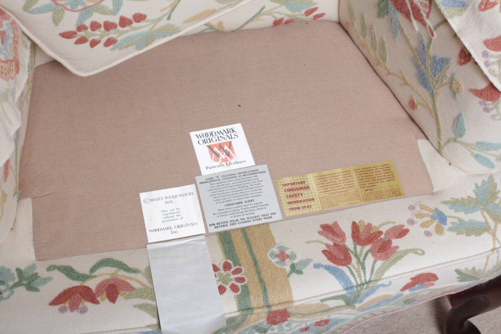 Vintage Woodmark Original Crewel Embroidered Wingback Chair