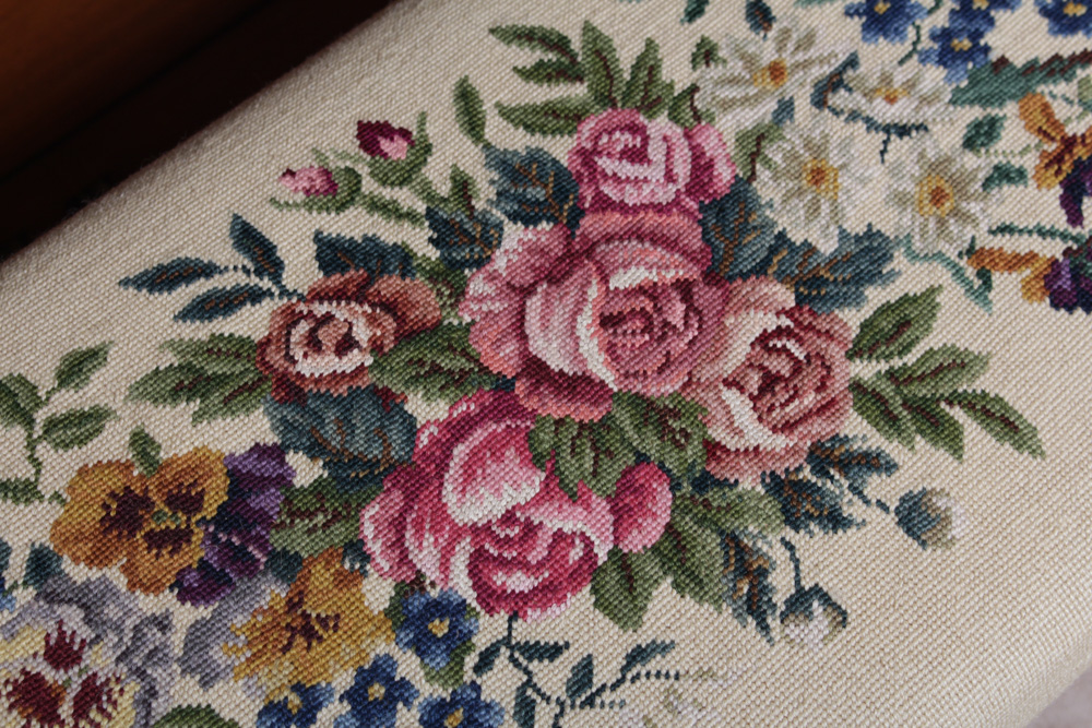 Aerosonic Piano by Baldwin With Vintage Needlepoint Upholstered Bench