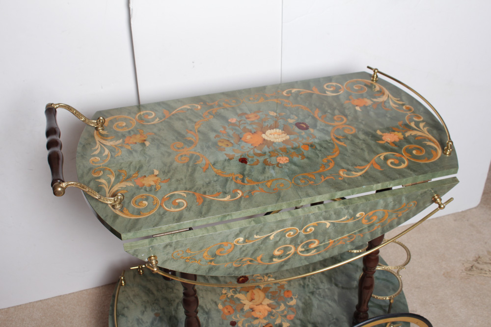 Vintage Italian Marquetry Drop Leaf Bar Cart by I.D.I.