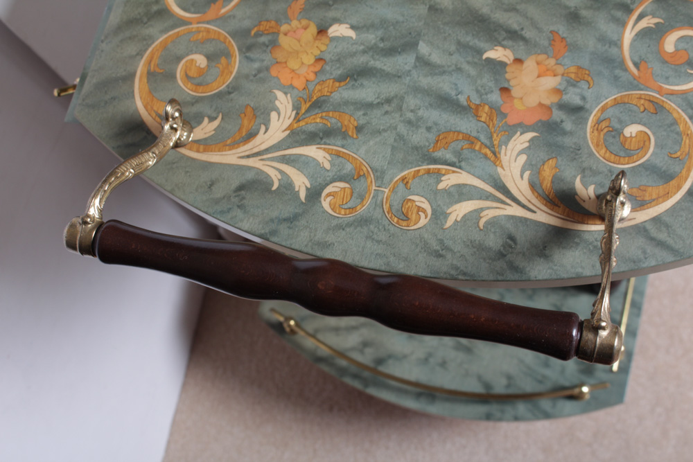 Vintage Italian Marquetry Drop Leaf Bar Cart by I.D.I.