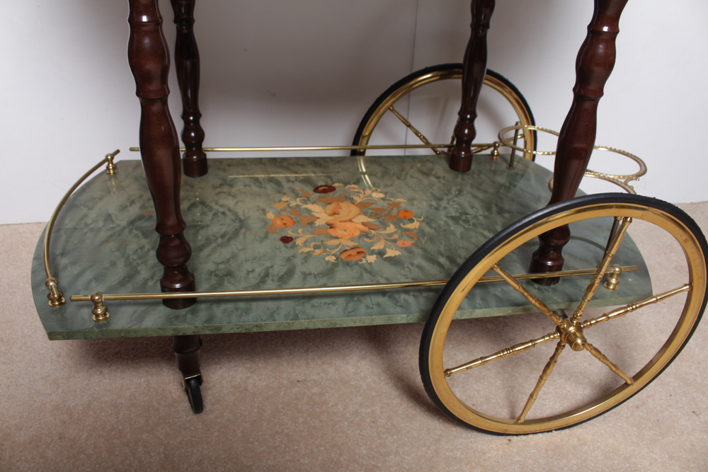 Vintage Italian Marquetry Drop Leaf Bar Cart by I.D.I.