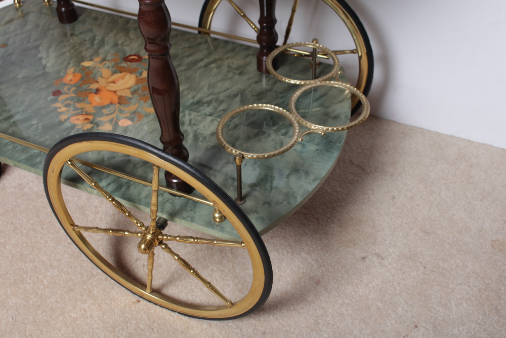Vintage Italian Marquetry Drop Leaf Bar Cart by I.D.I.