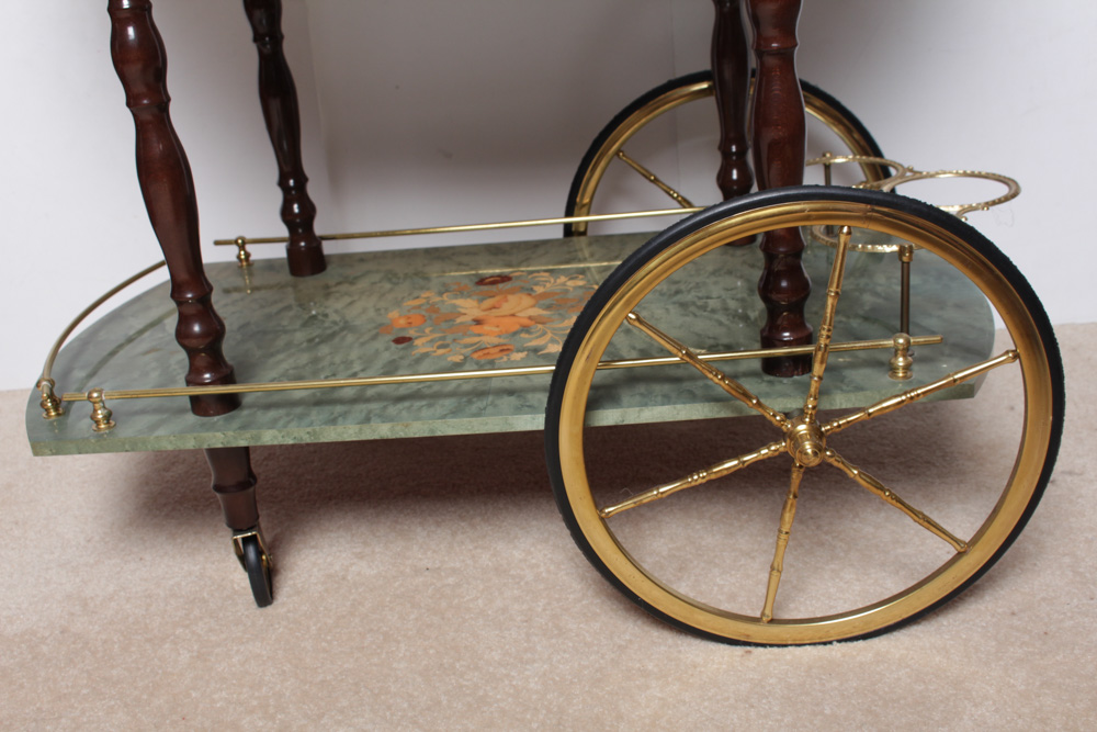 Vintage Italian Marquetry Drop Leaf Bar Cart by I.D.I.