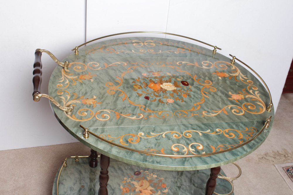 Vintage Italian Marquetry Drop Leaf Bar Cart by I.D.I.