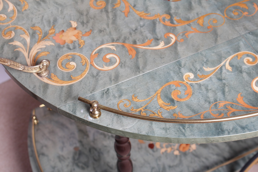 Vintage Italian Marquetry Drop Leaf Bar Cart by I.D.I.