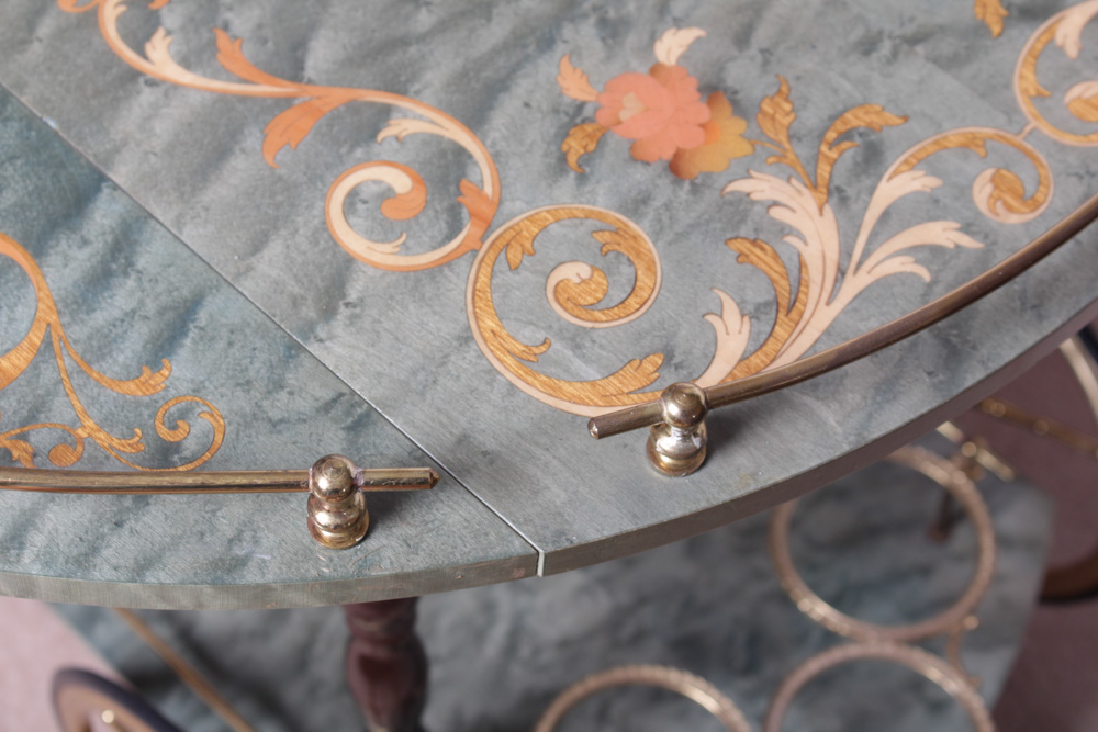 Vintage Italian Marquetry Drop Leaf Bar Cart by I.D.I.