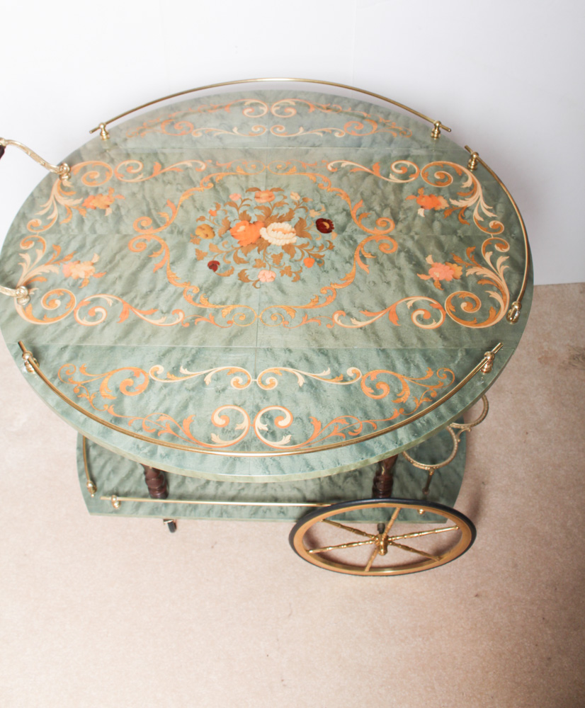 Vintage Italian Marquetry Drop Leaf Bar Cart by I.D.I.