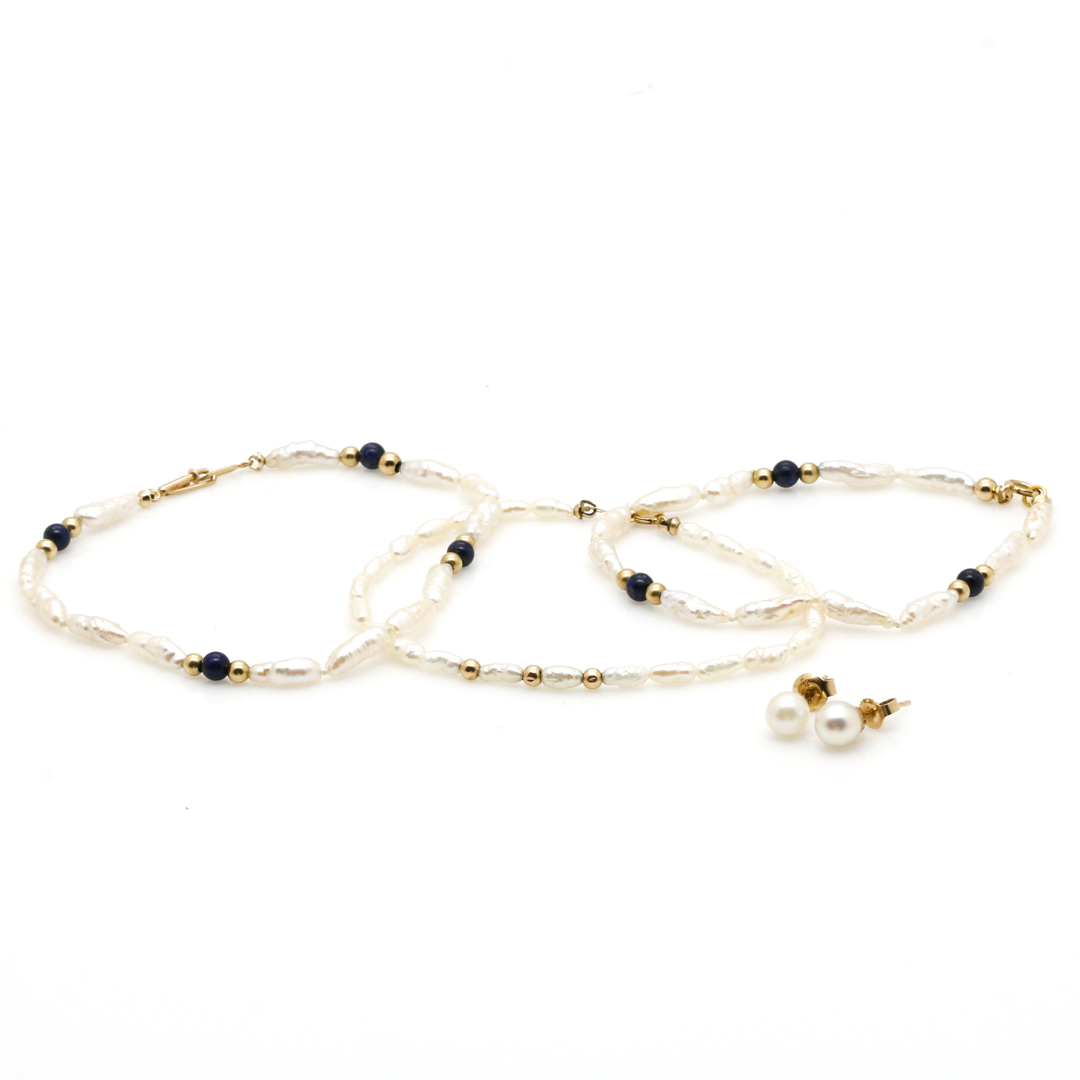 14K Yellow Gold Selection of Gemstone Bracelets and Earrings