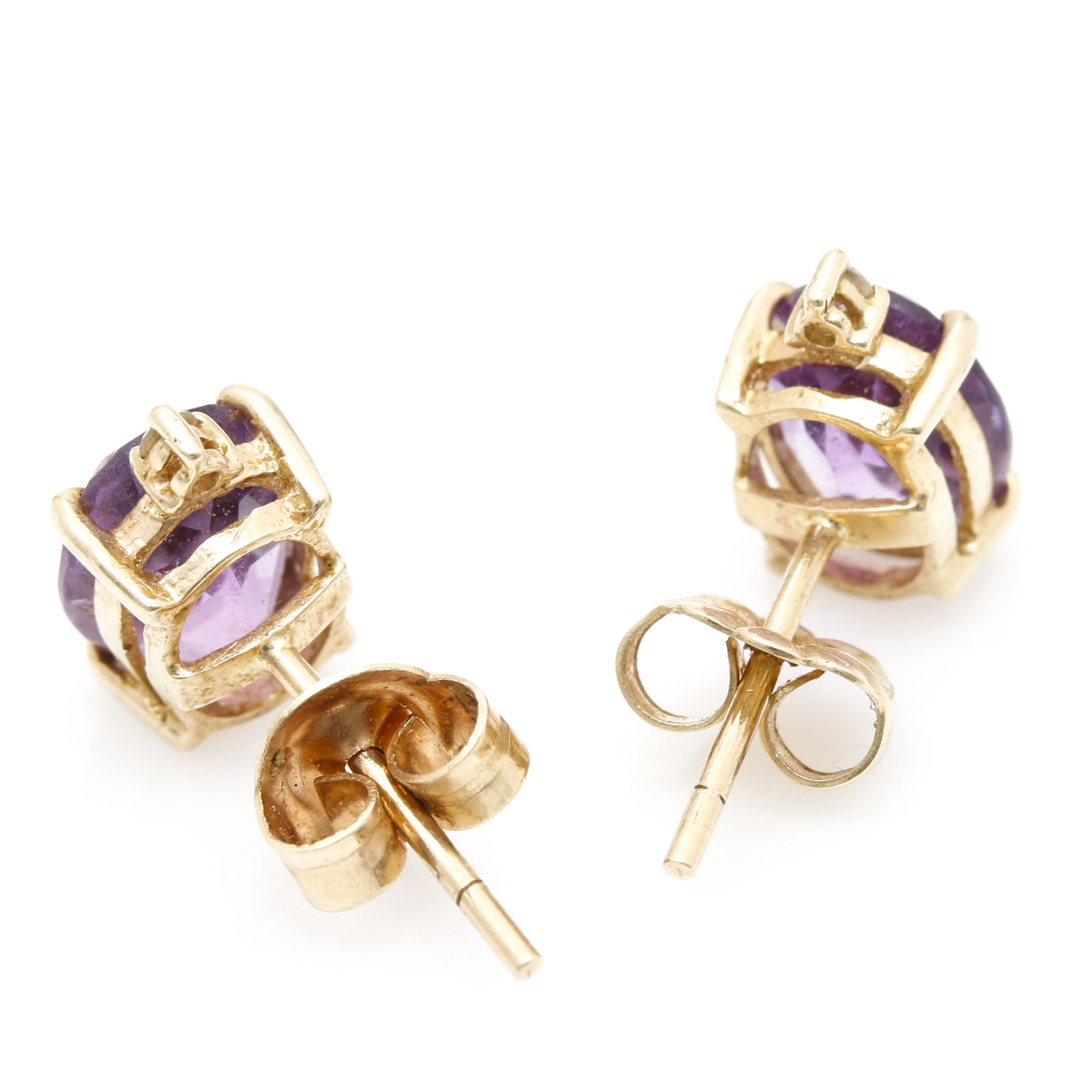 14K Yellow Gold Earrings Including Amethyst and Diamond
