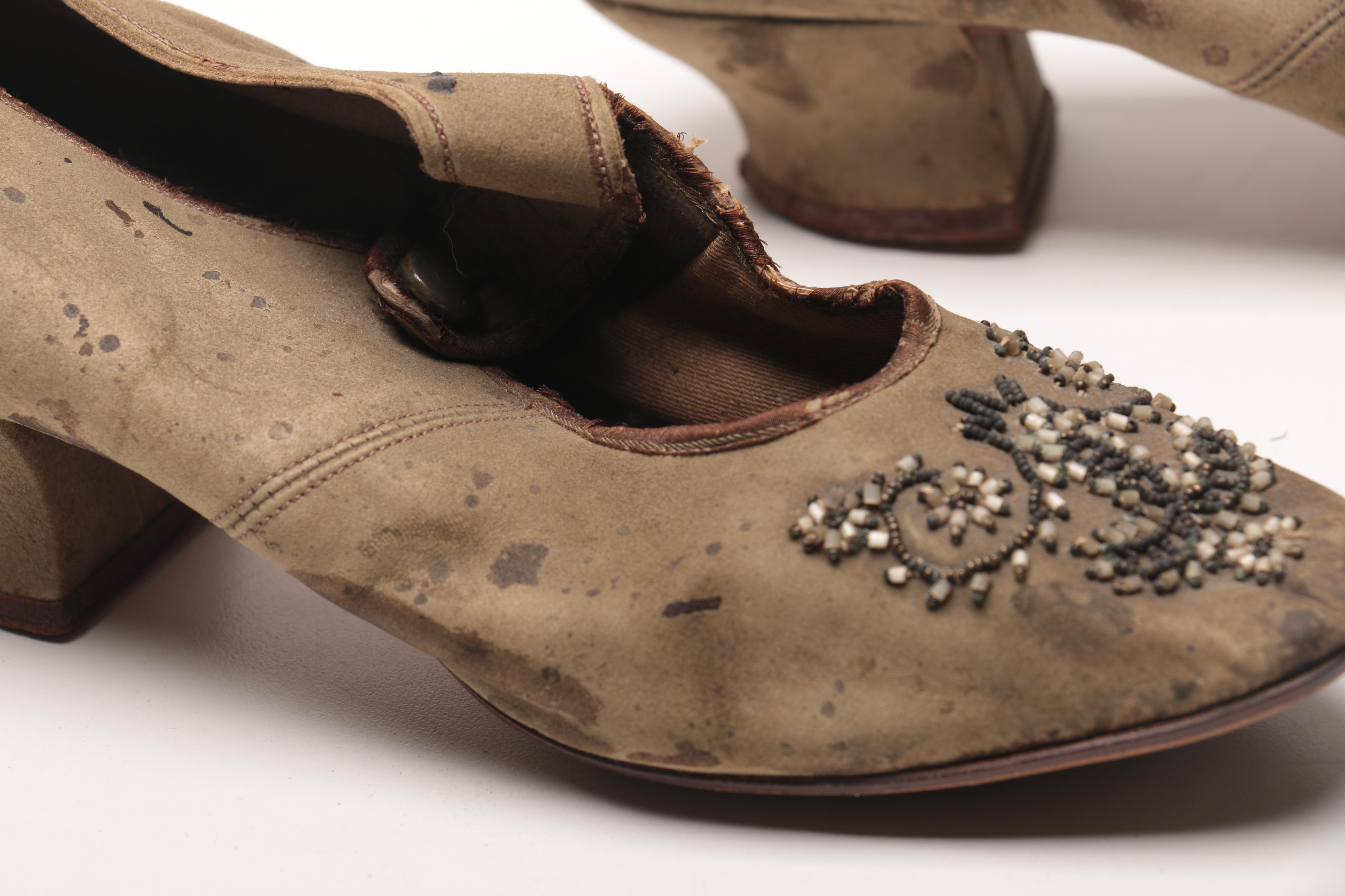 Antique Velvet Wedding Bonnet and Suede Shoes