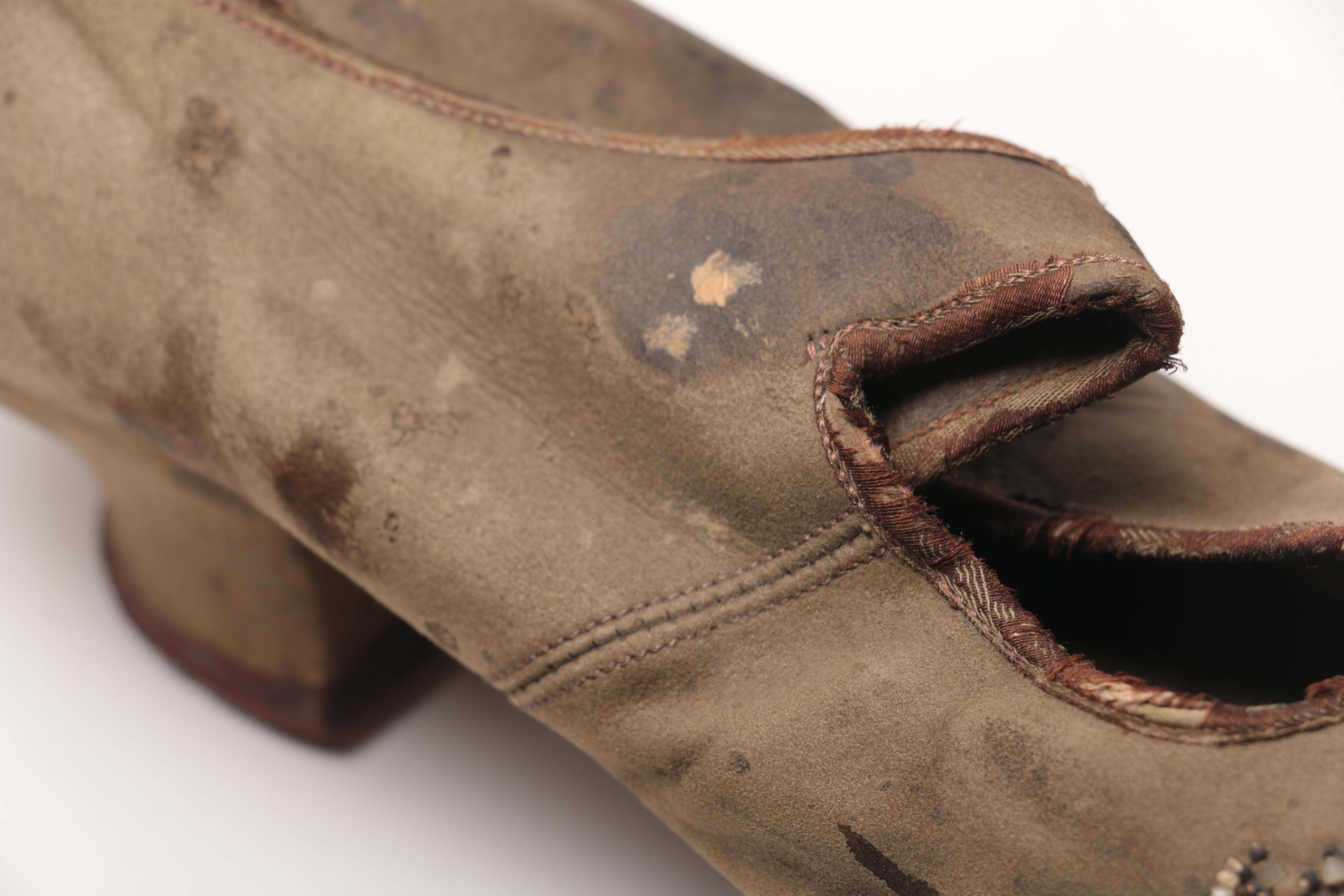 Antique Velvet Wedding Bonnet and Suede Shoes