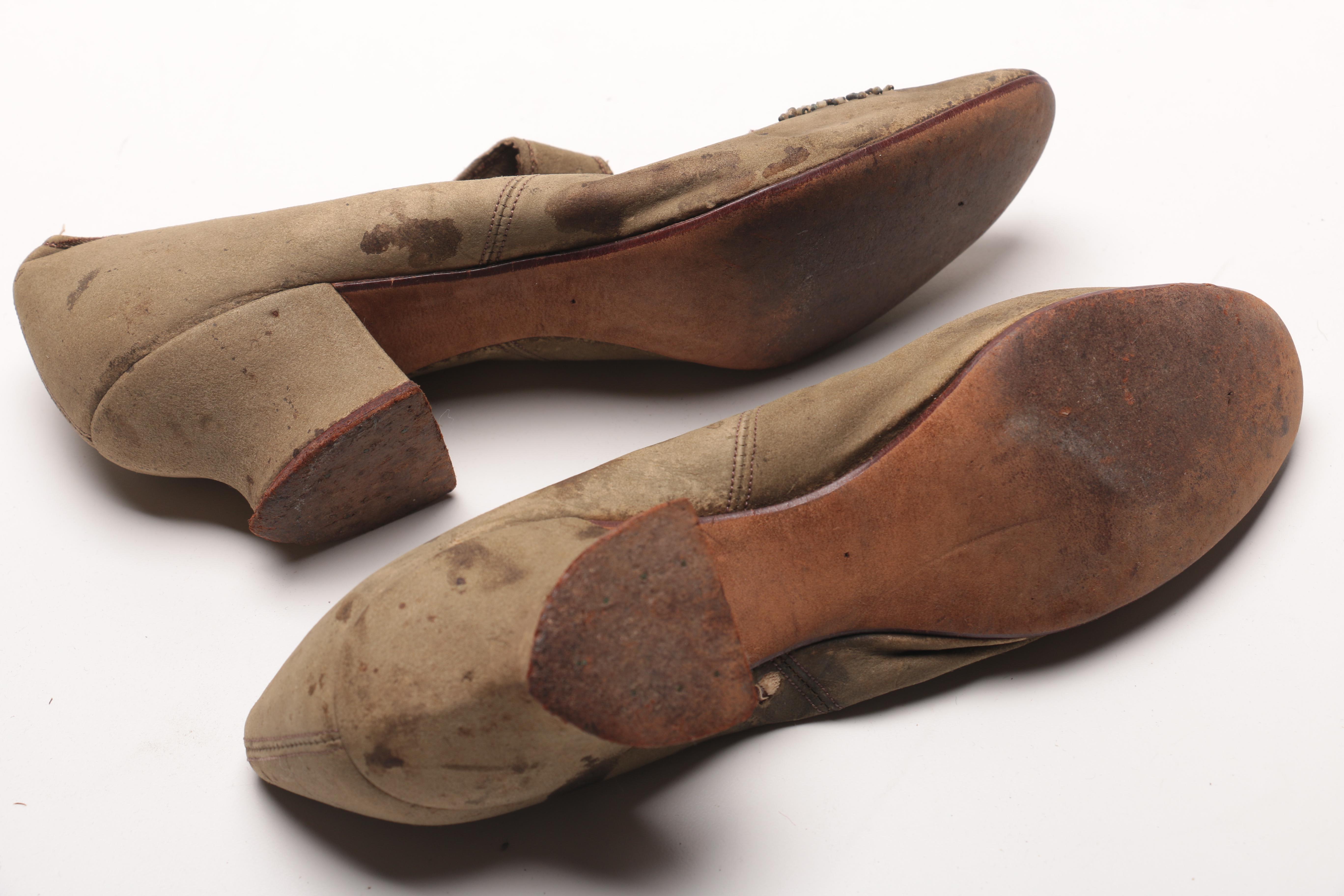 Antique Velvet Wedding Bonnet and Suede Shoes