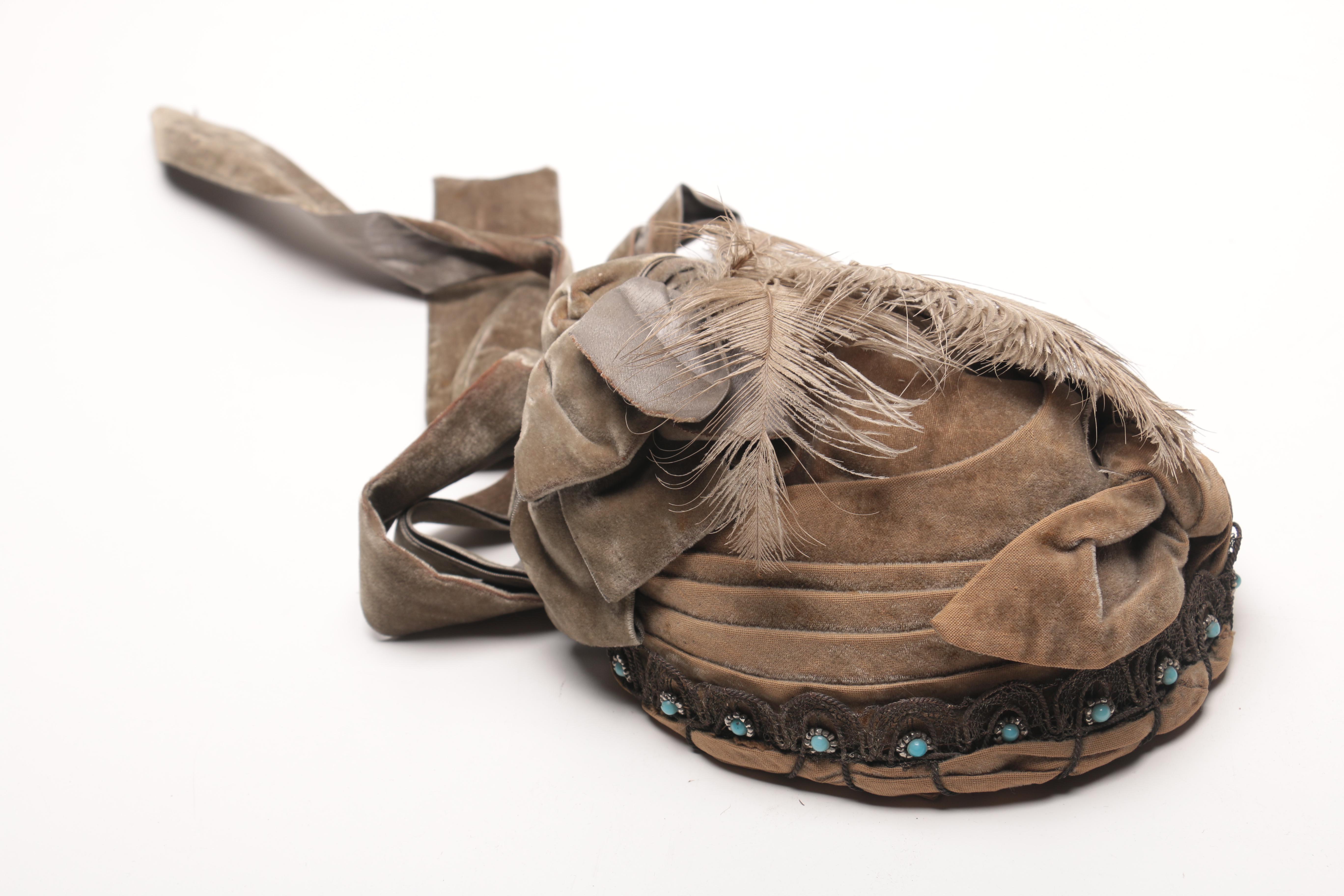 Antique Velvet Wedding Bonnet and Suede Shoes