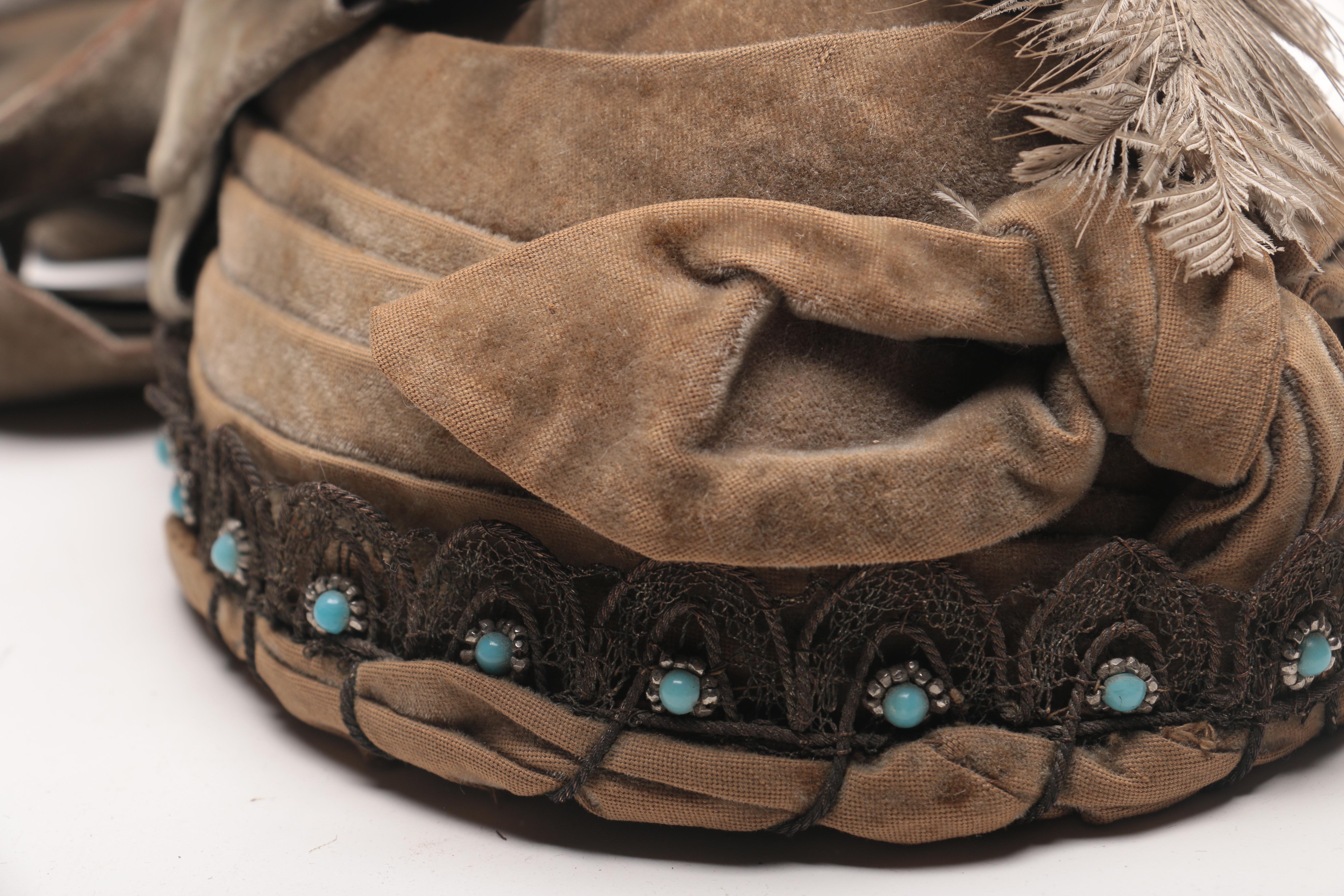 Antique Velvet Wedding Bonnet and Suede Shoes