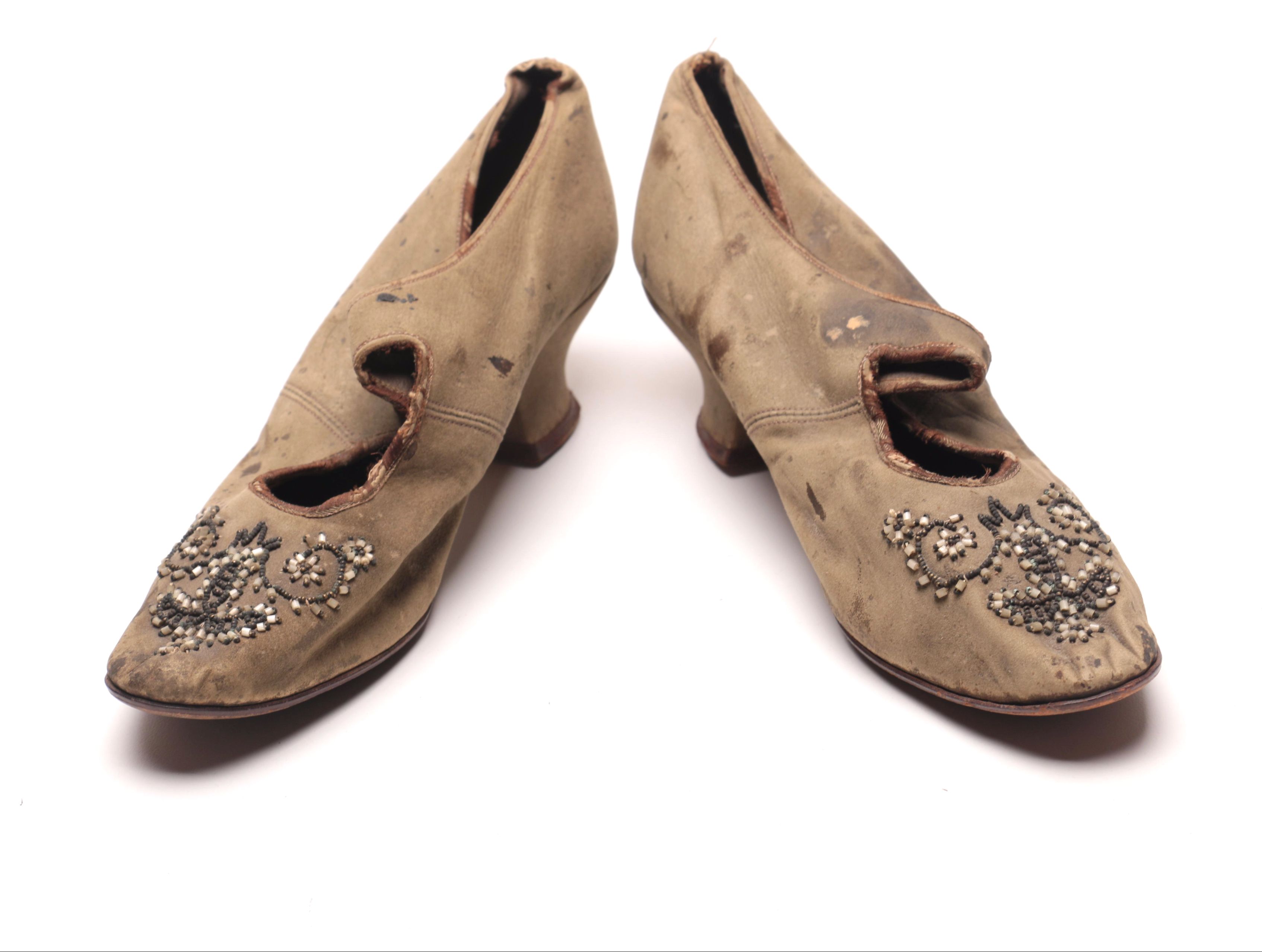 Antique Velvet Wedding Bonnet and Suede Shoes