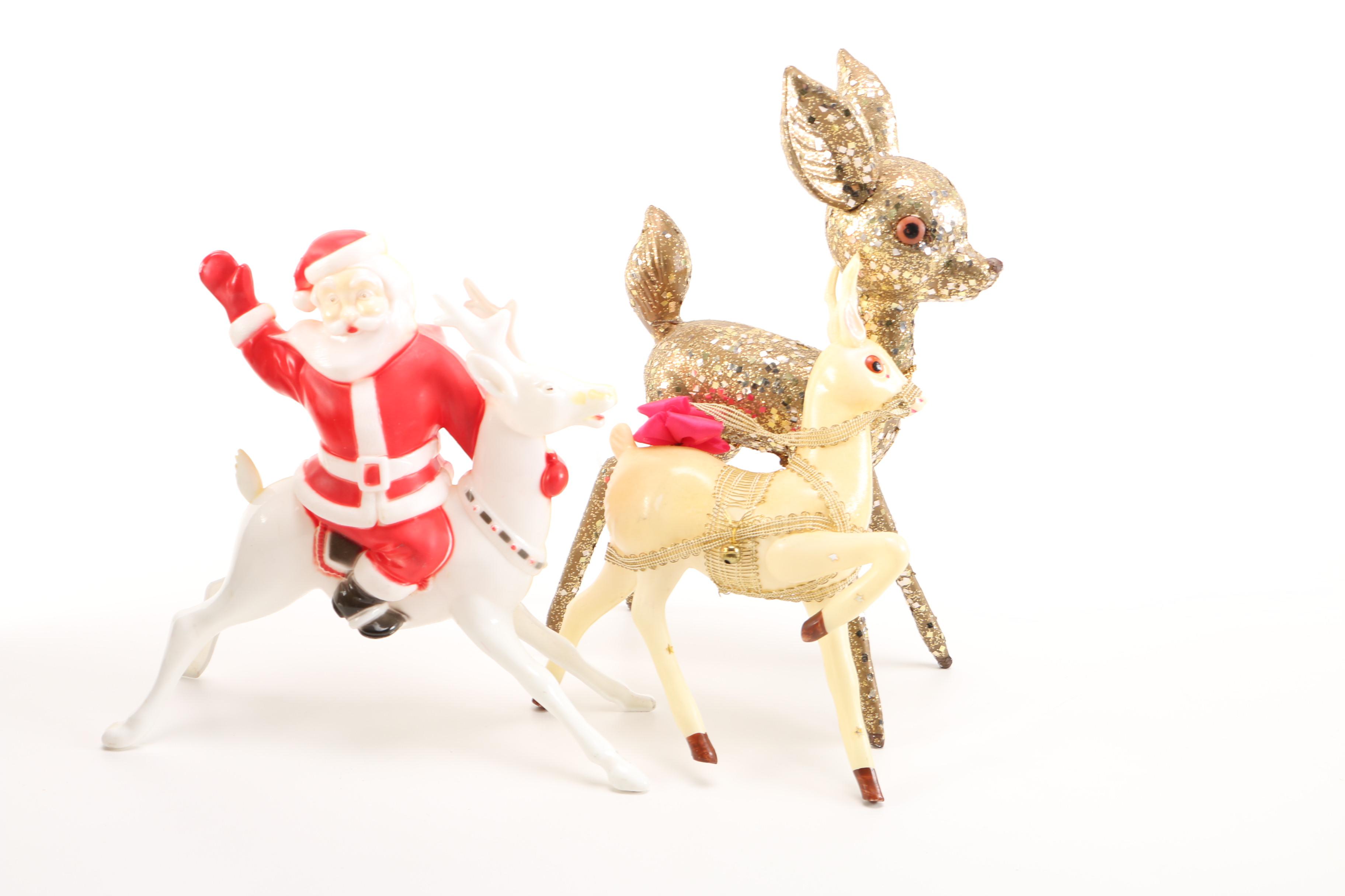 Vintage Santa and Reindeer Decor