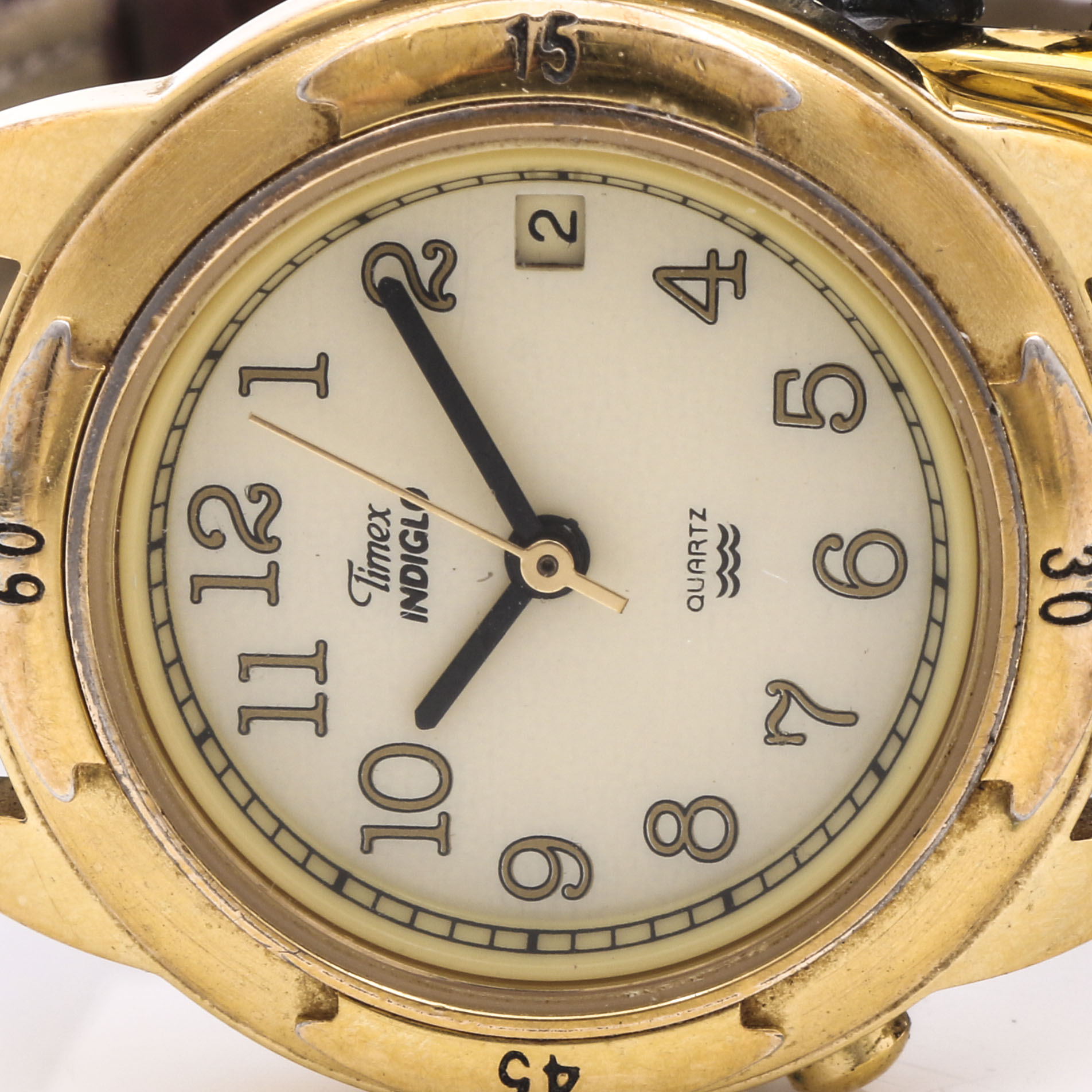 Assortment of Gold Tone Watches Including Timex Indiglo and a Pulsar Moonphase