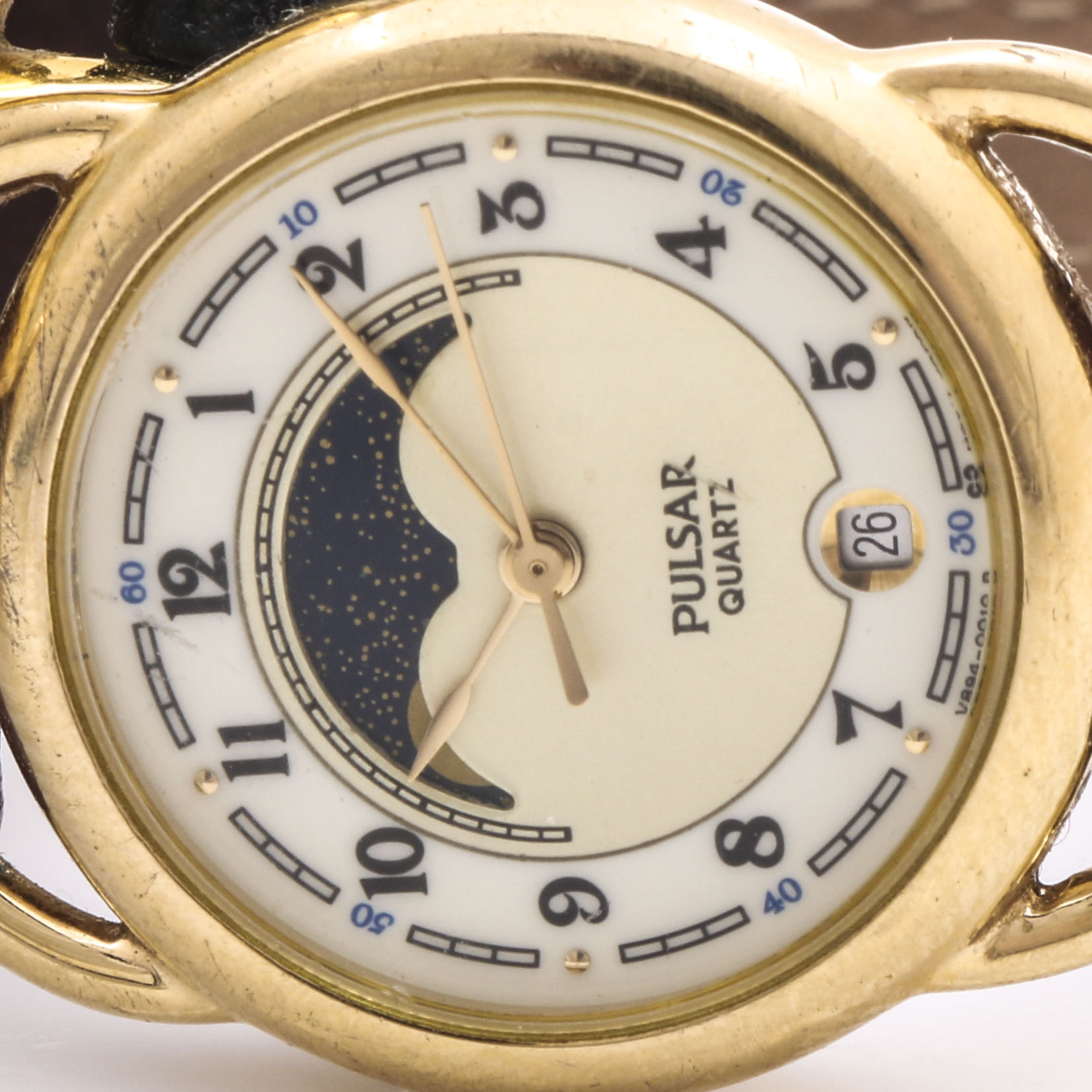 Assortment of Gold Tone Watches Including Timex Indiglo and a Pulsar Moonphase