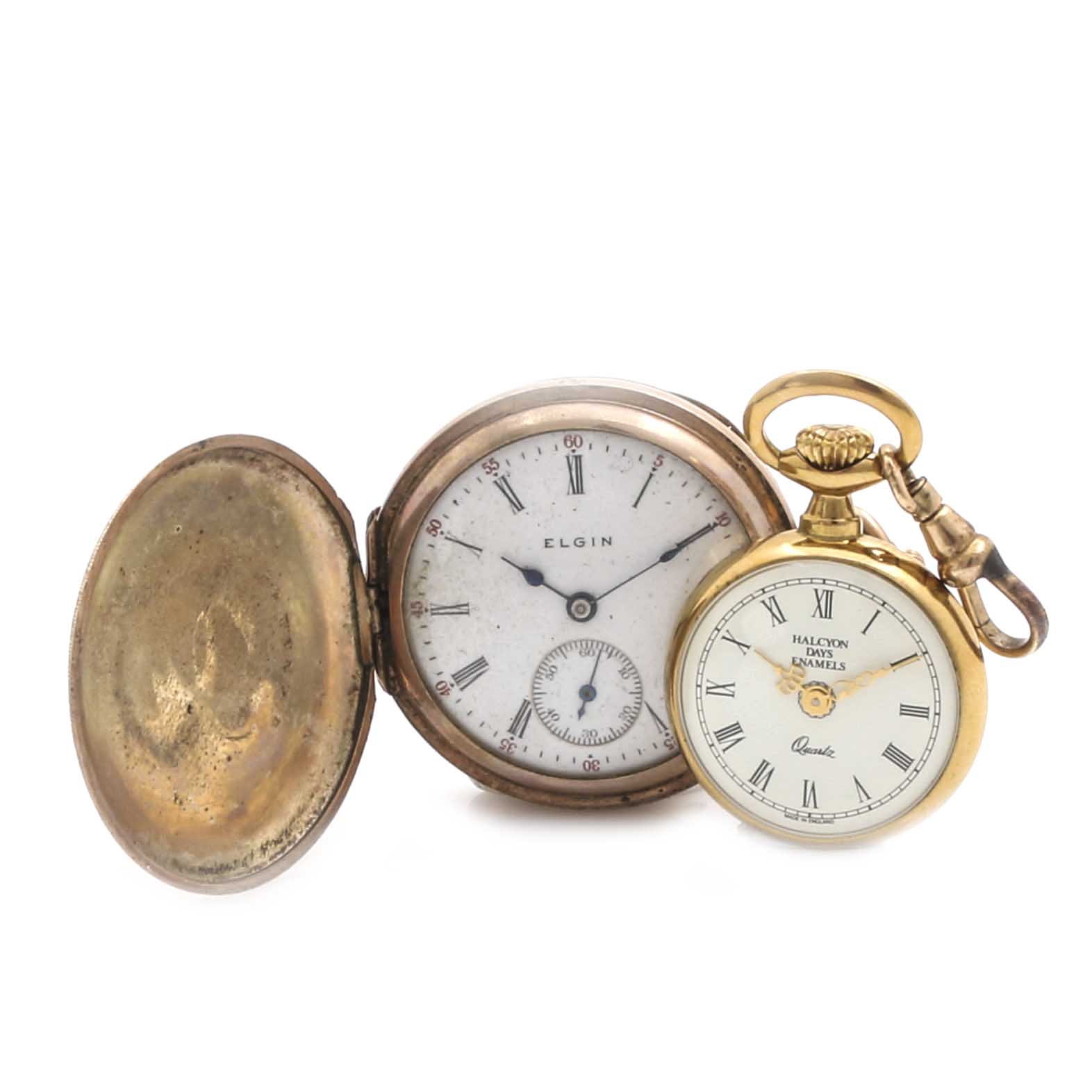 Elgin and Halcyon Gold Tone Pocket Watches