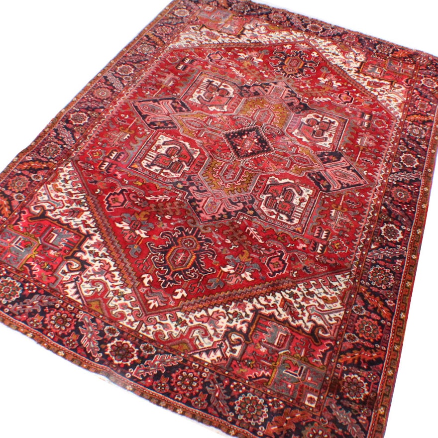 Hand-Knotted Persian Heriz Area Rug