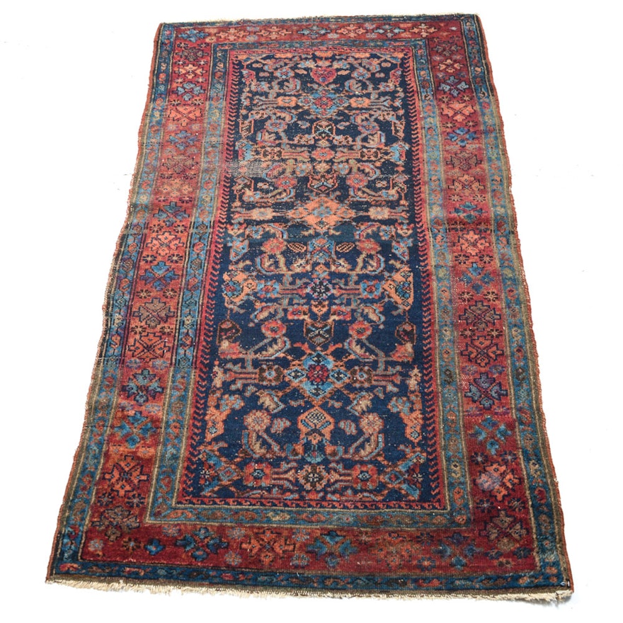 Antique Hand Knotted Persian Malayer Area Rug