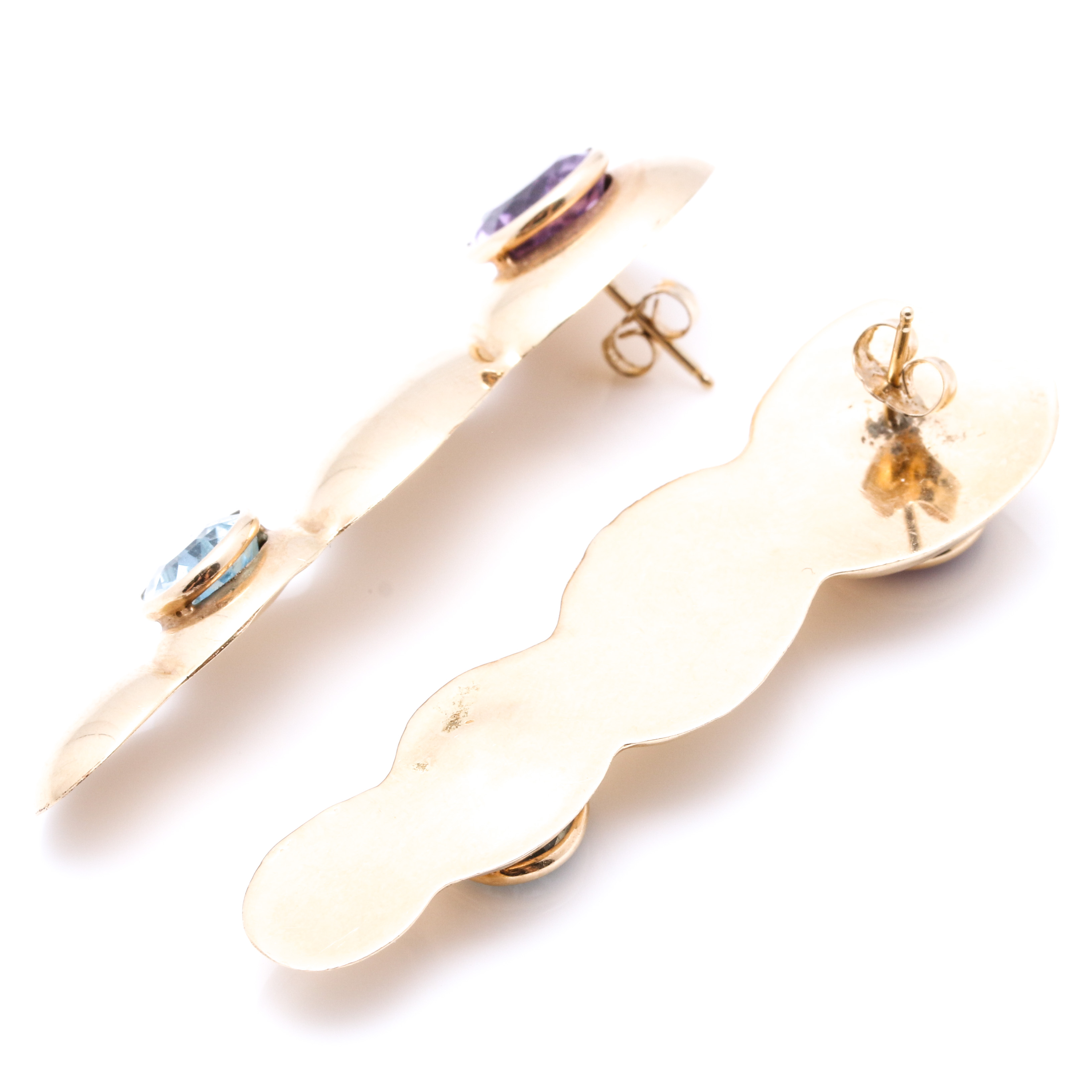 14K Yellow Gold Amethyst and Blue Topaz Earrings