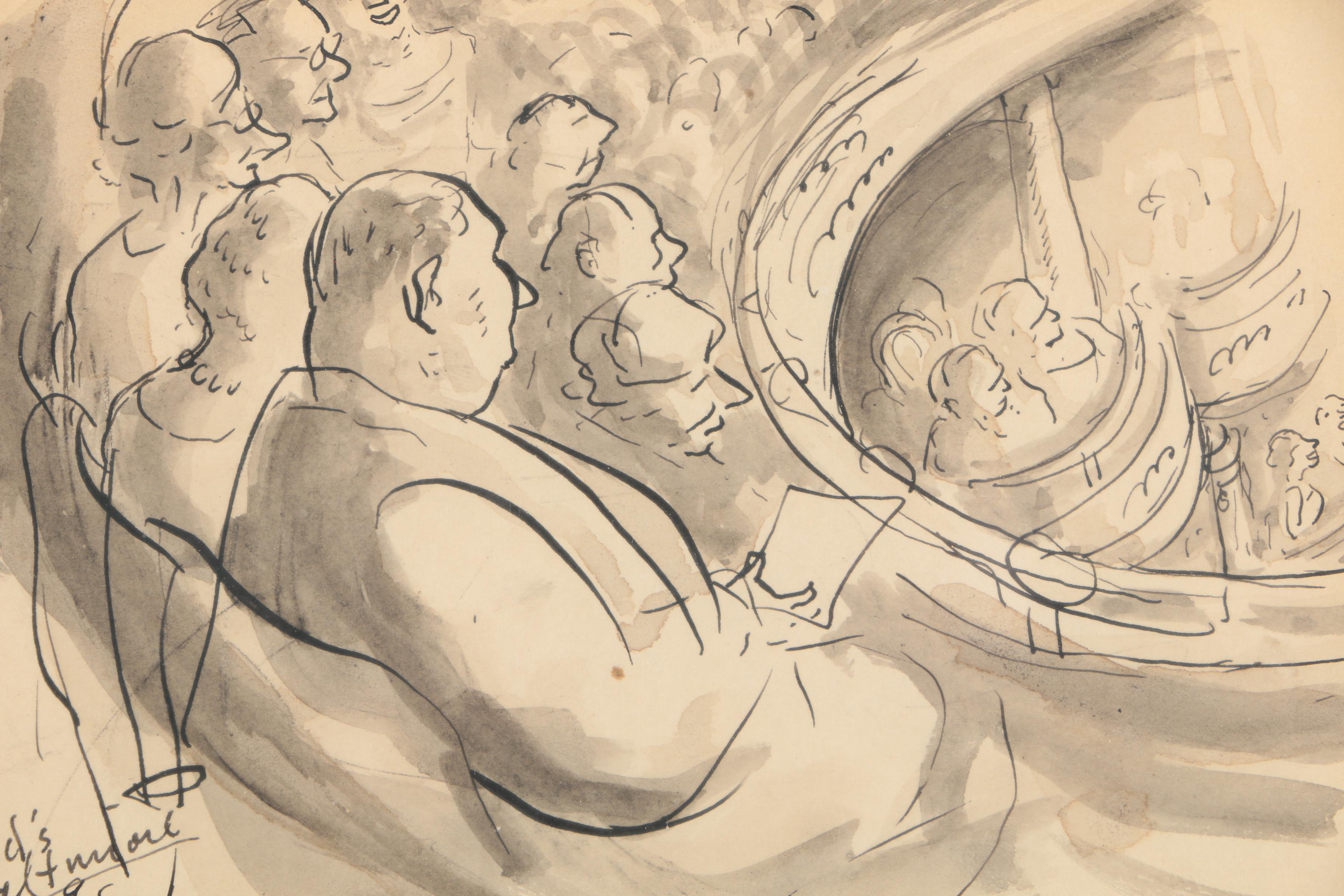 Aaron Sopher Mid Century Ink Wash Illustration "Ford's - Baltimore"