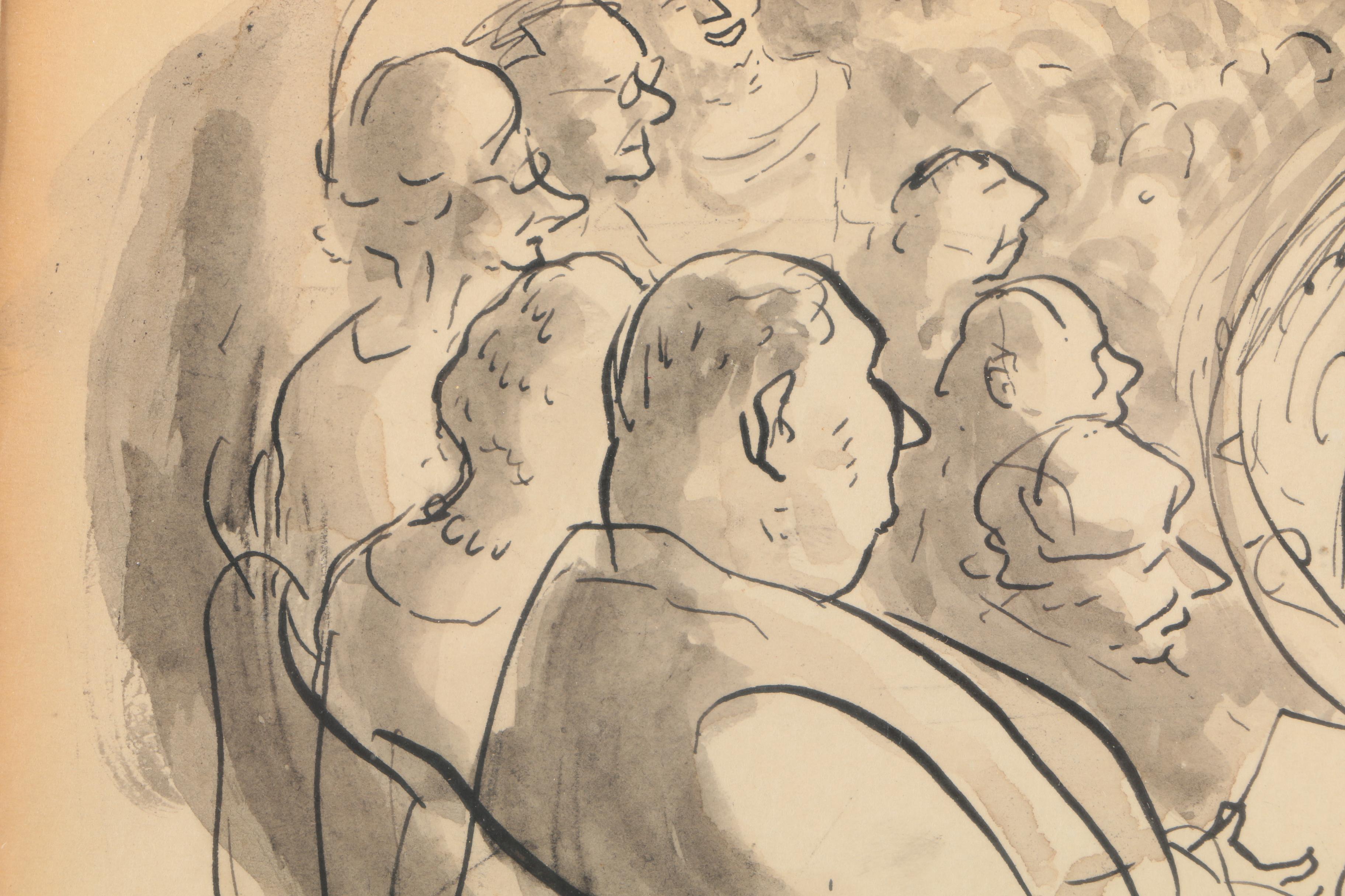 Aaron Sopher Mid Century Ink Wash Illustration "Ford's - Baltimore"