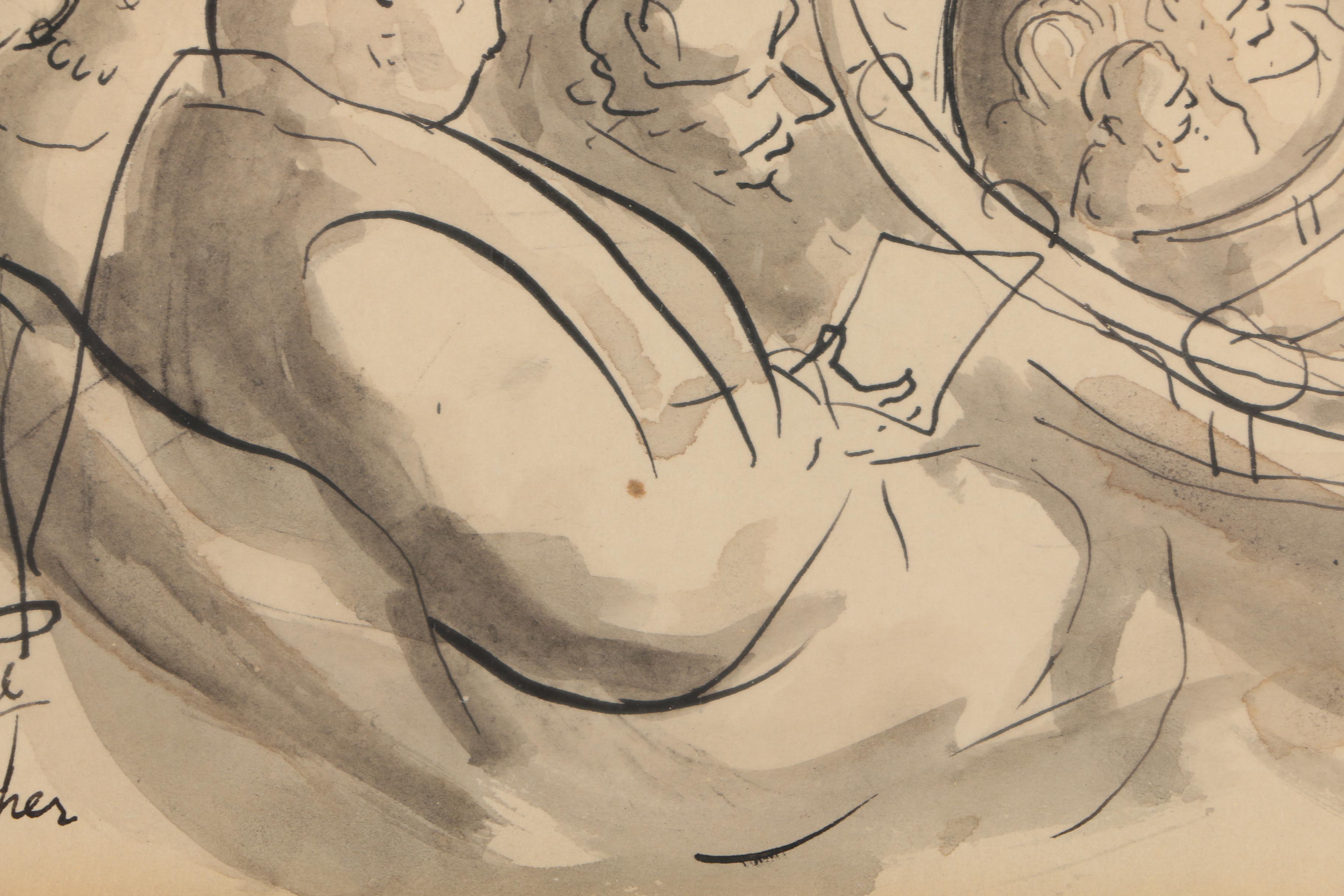 Aaron Sopher Mid Century Ink Wash Illustration "Ford's - Baltimore"