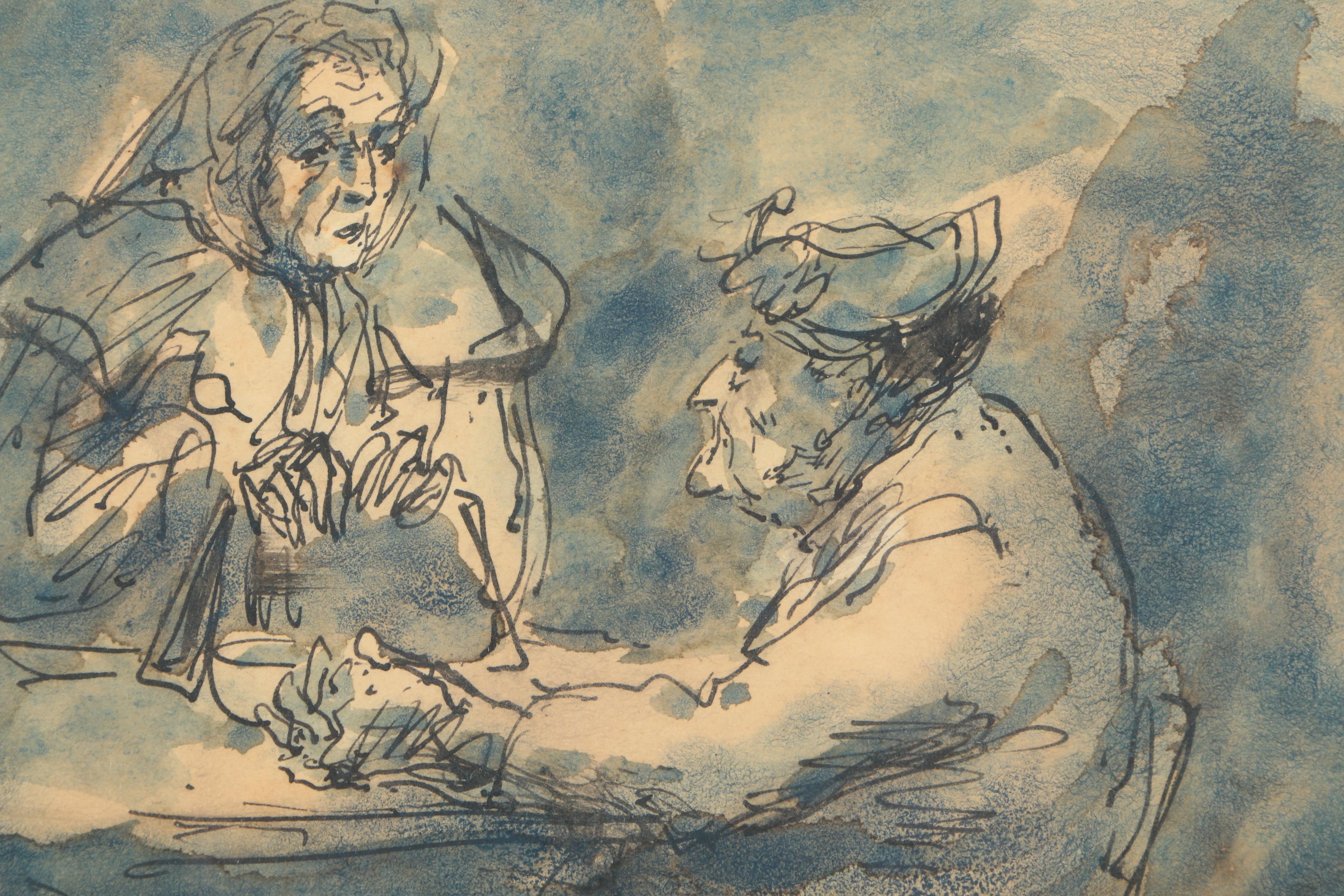 Aaron Sopher 1969 Ink and Watercolor on Paper "Two Women"