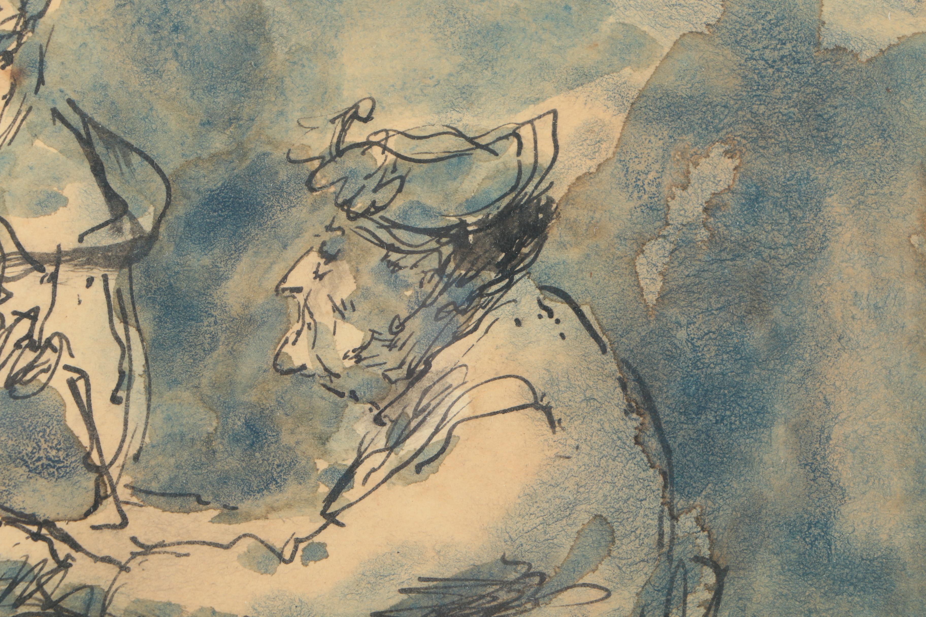 Aaron Sopher 1969 Ink and Watercolor on Paper "Two Women"