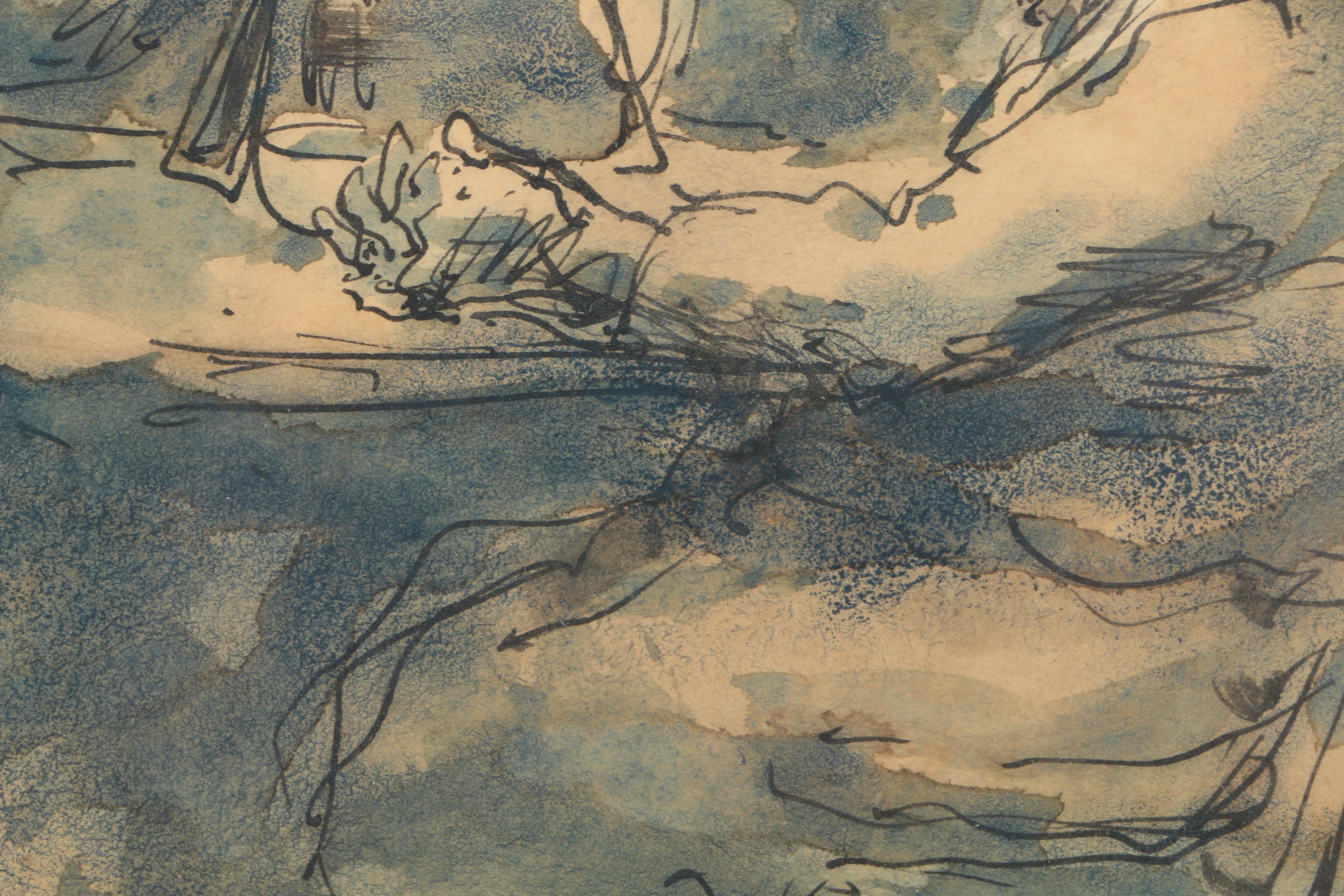 Aaron Sopher 1969 Ink and Watercolor on Paper "Two Women"