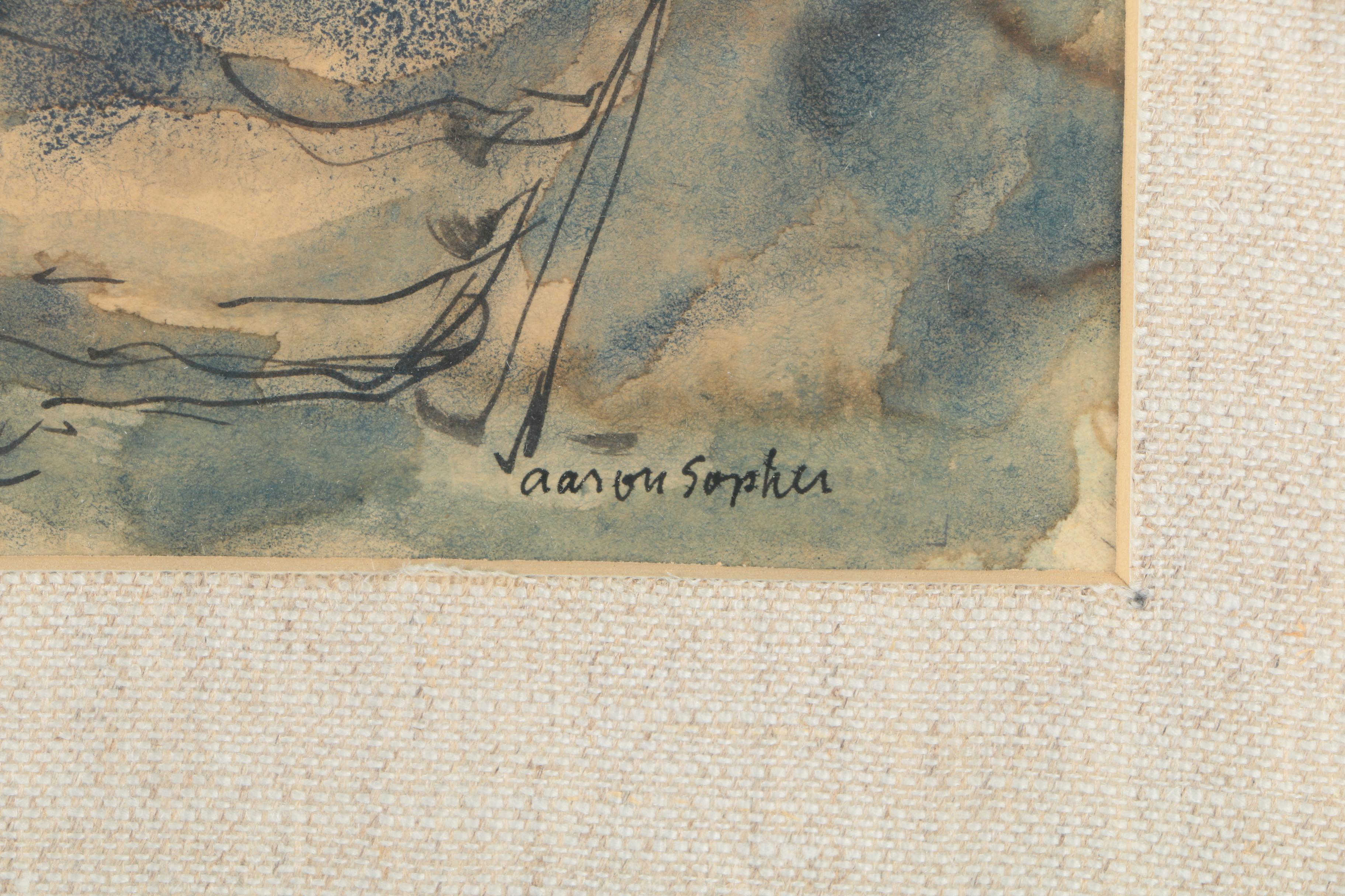 Aaron Sopher 1969 Ink and Watercolor on Paper "Two Women"