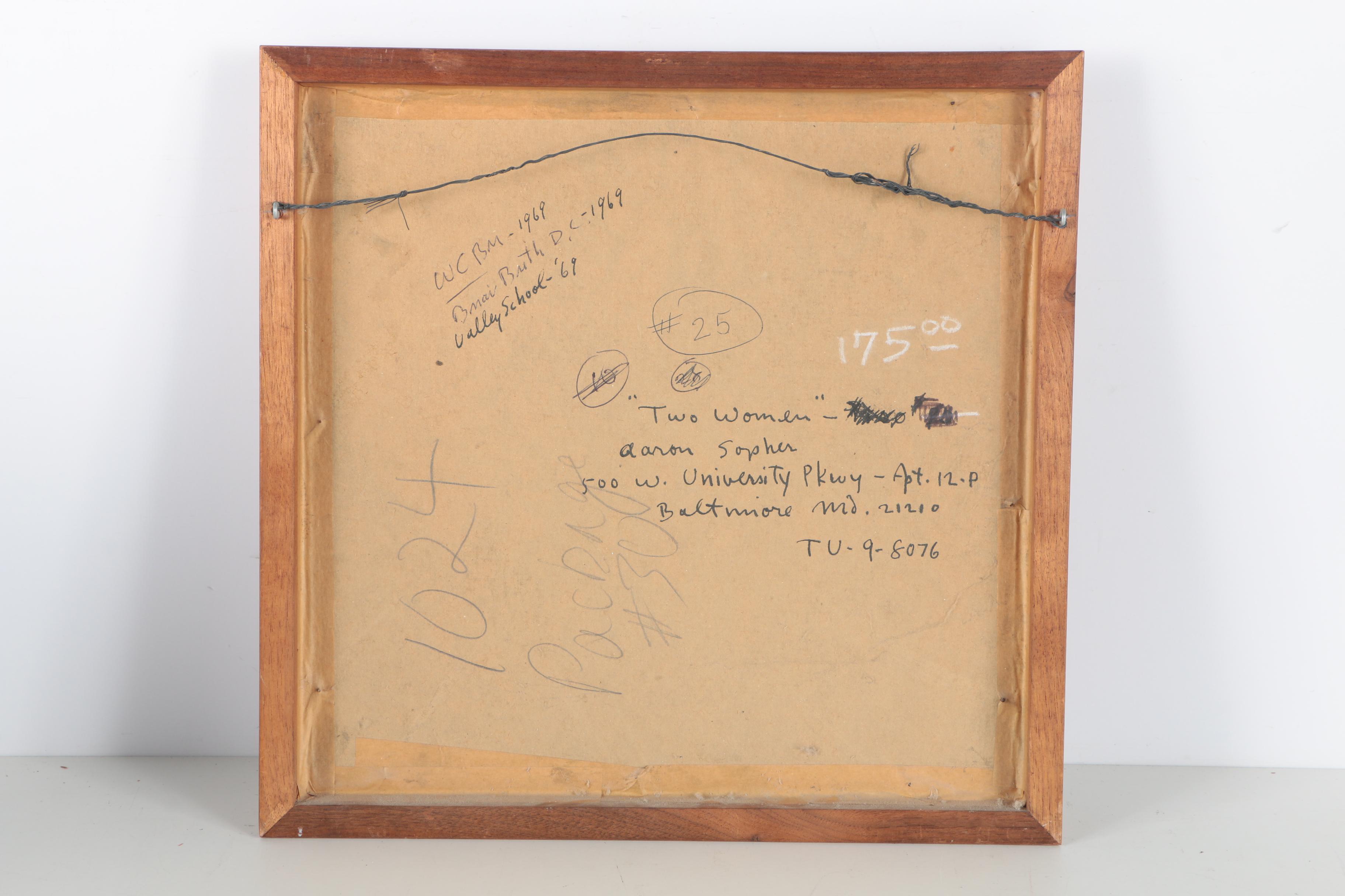 Aaron Sopher 1969 Ink and Watercolor on Paper "Two Women"