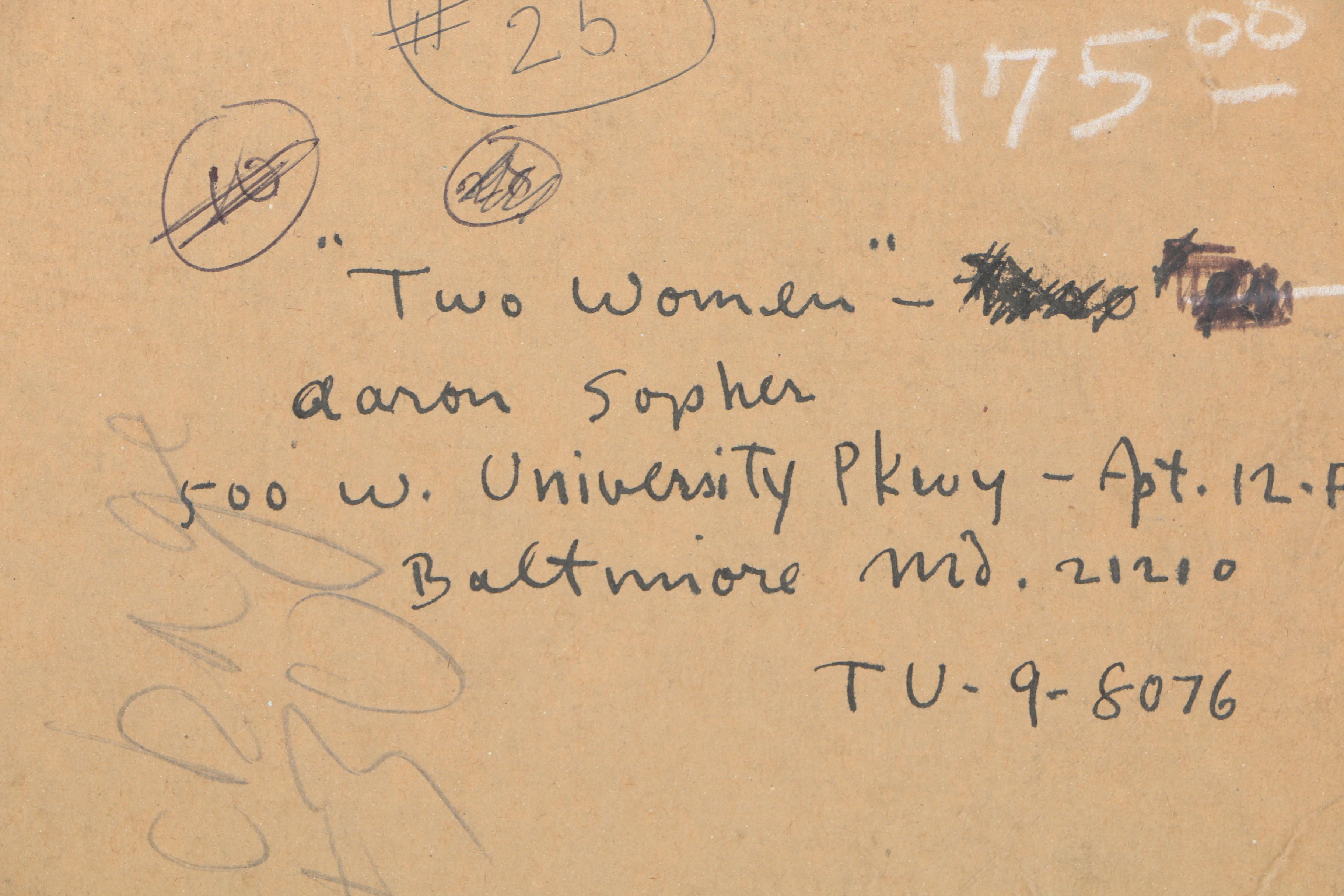 Aaron Sopher 1969 Ink and Watercolor on Paper "Two Women"