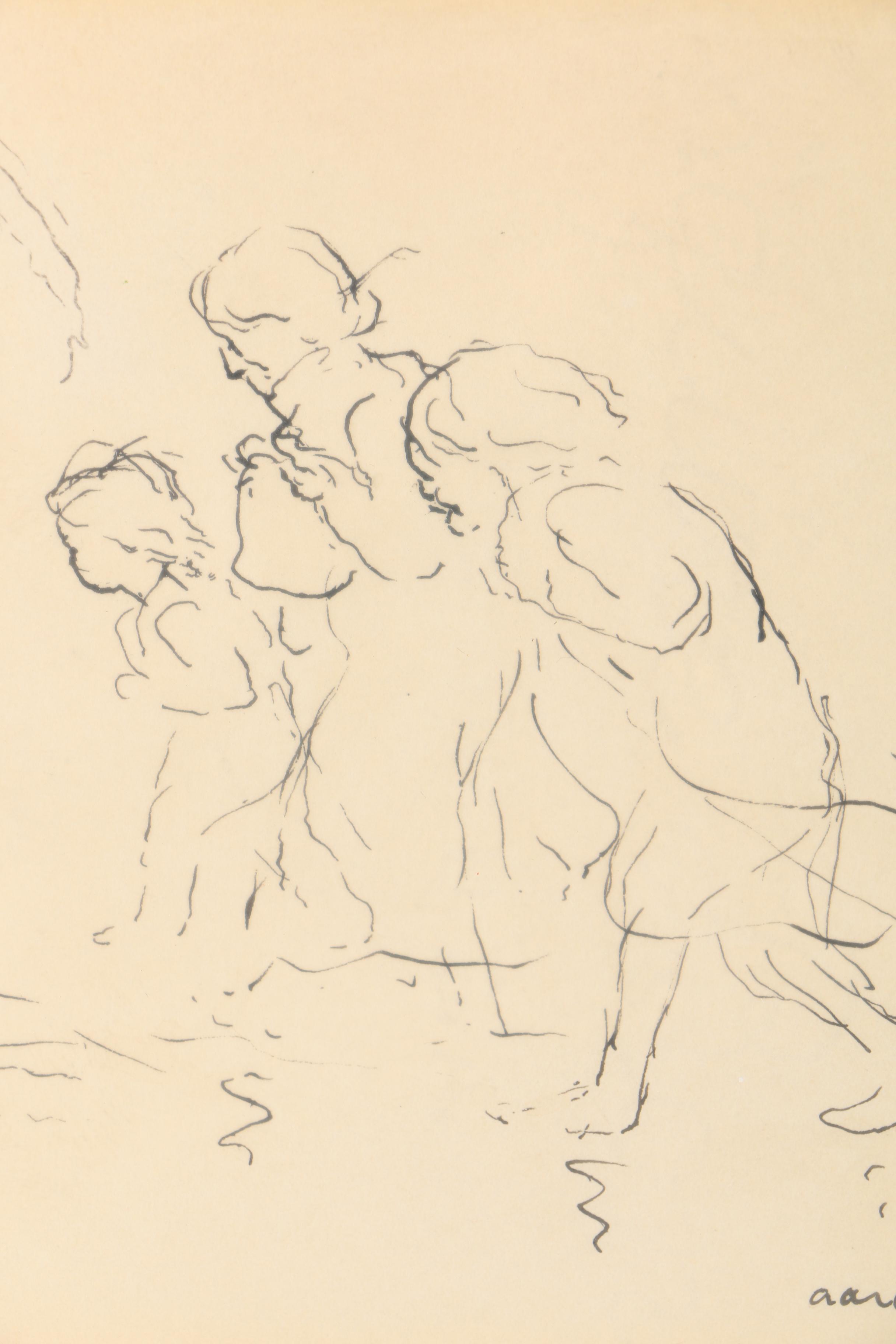 Aaron Sopher Mid-Century Ink Drawing on Paper