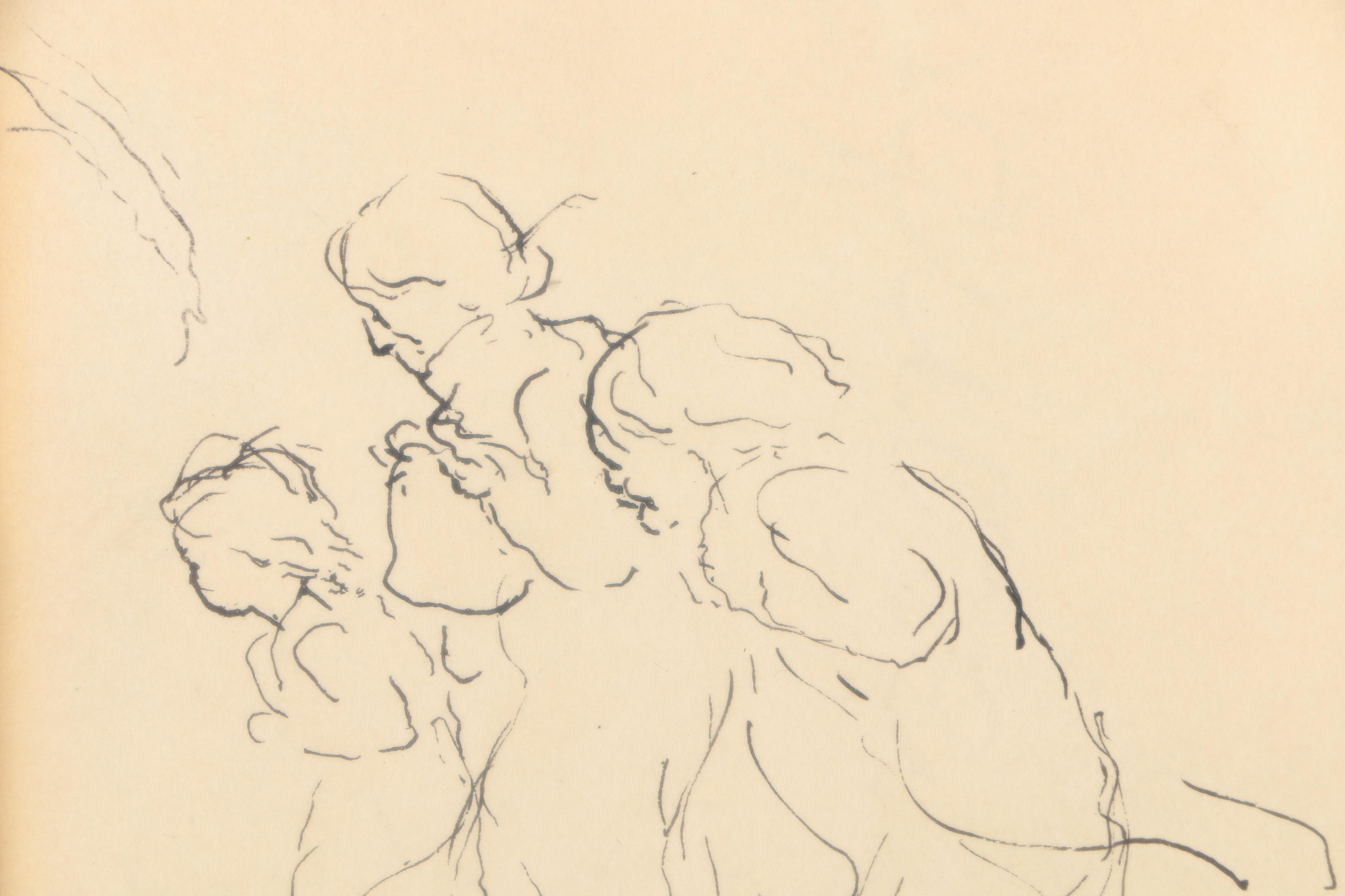 Aaron Sopher Mid-Century Ink Drawing on Paper