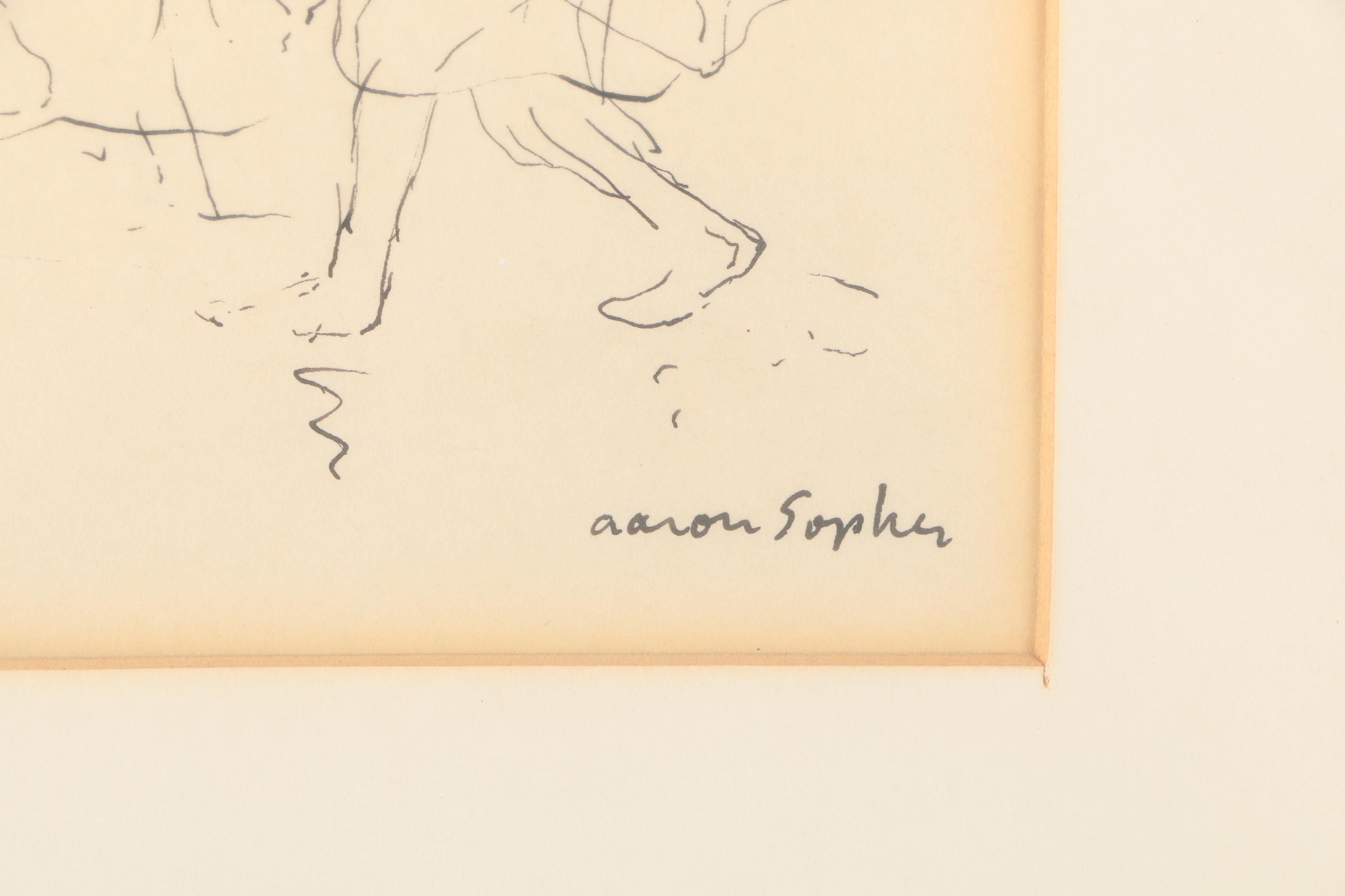 Aaron Sopher Mid-Century Ink Drawing on Paper